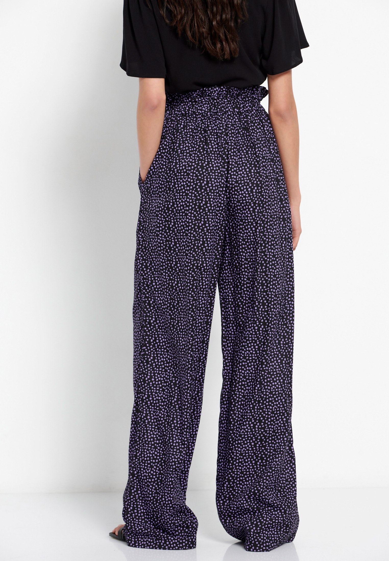 Wide leg εμπριμέ παντελόνα με ελαστική μέση