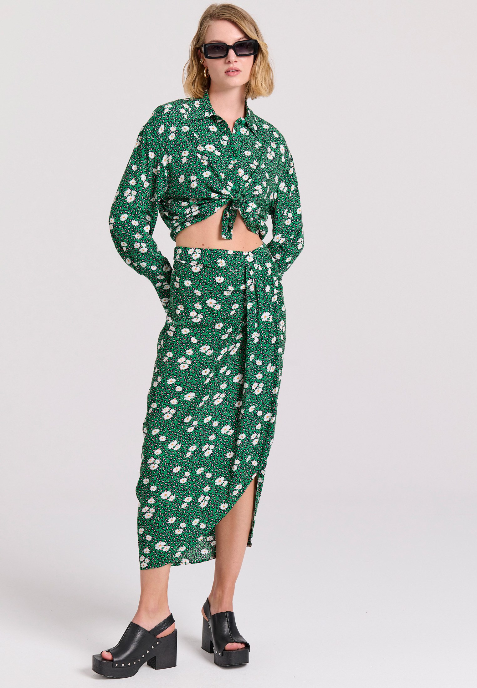 Women's Midi Skirts Funky Buddha Green