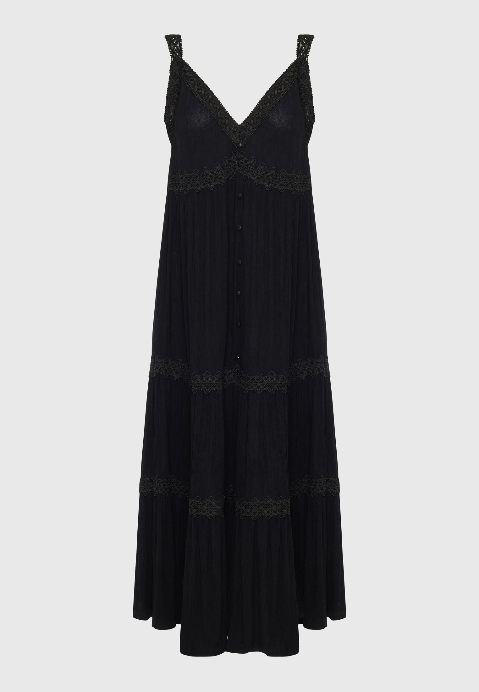 Loose fit μάξι boho φόρεμα με δανδέλα και βολάν φωτογραφία