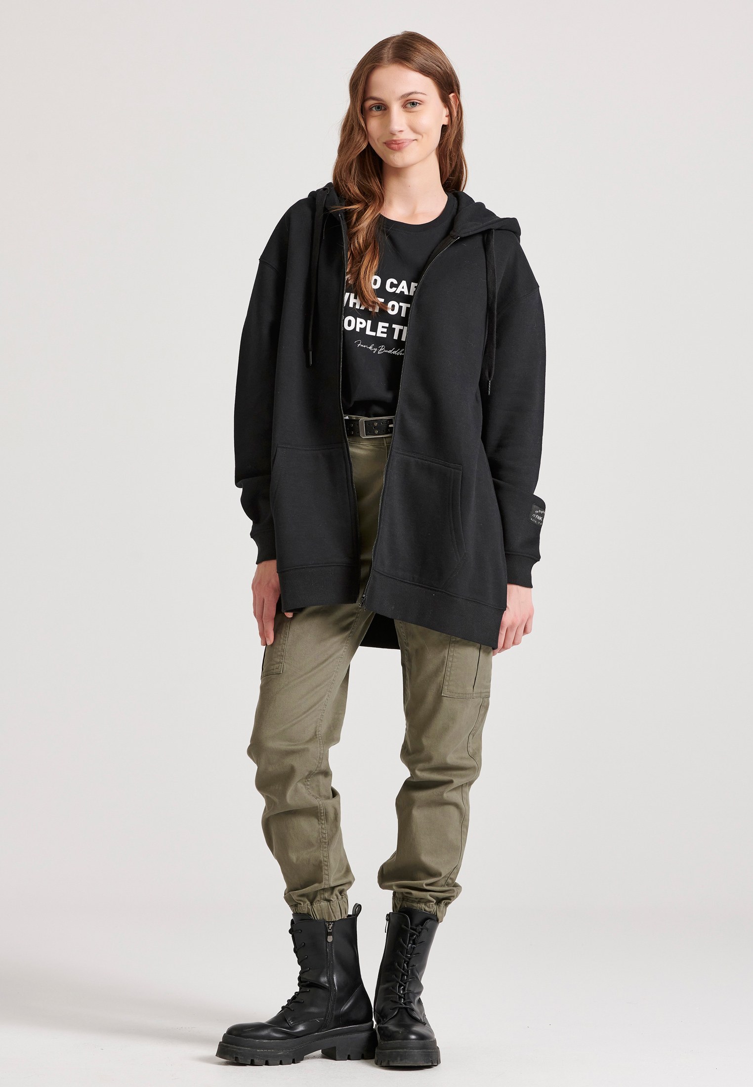 Relaxed fit φούτερ ζακέτα με τύπωμα στη πλάτη