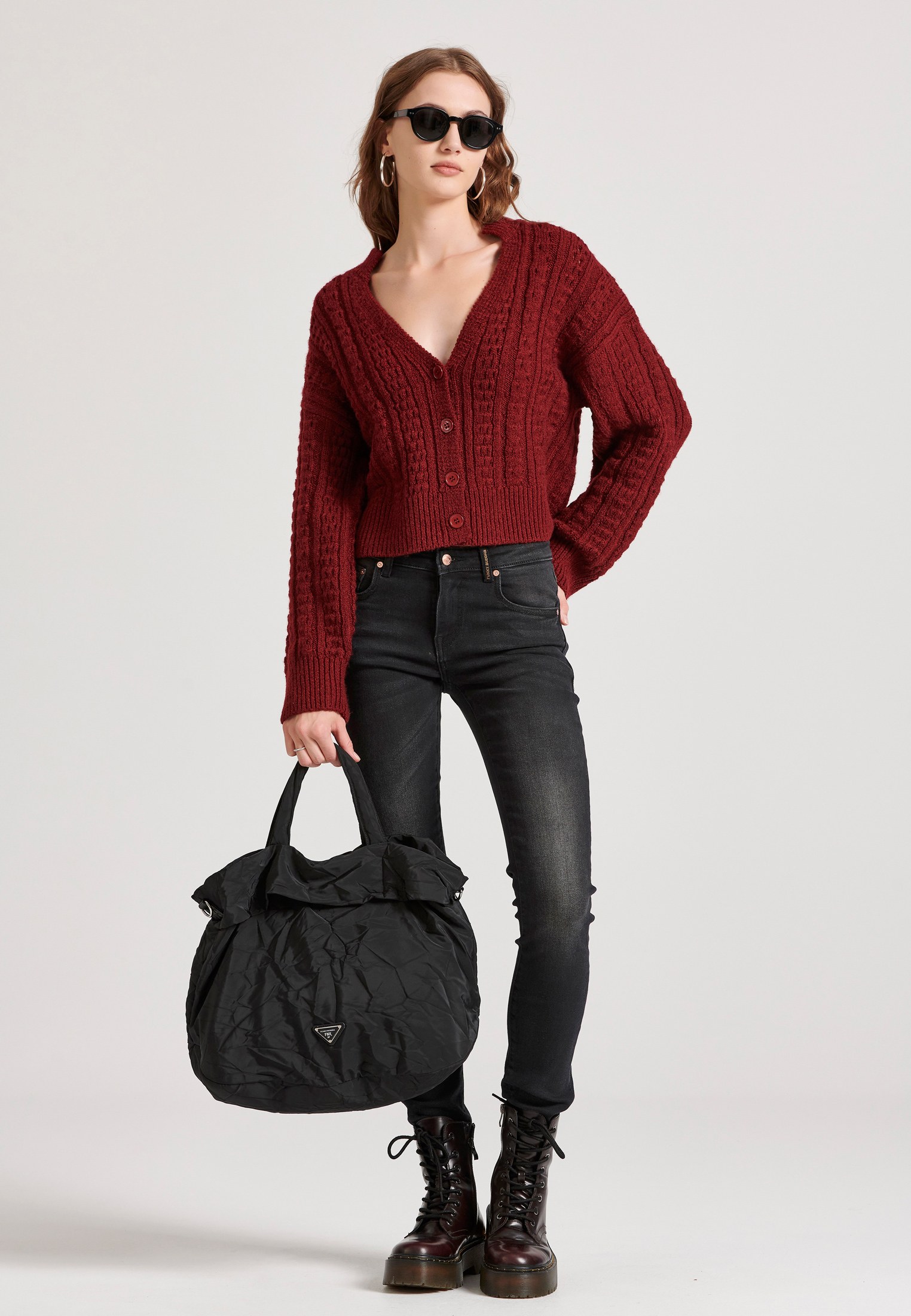 Relaxed fit cropped πλεκτή ζακέτα με σχέδιο στην πλέξη