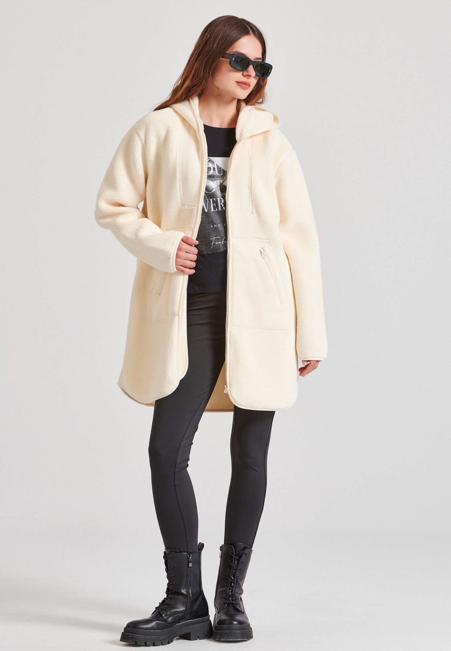 Μακριά fleece oversized γυναικεία φούτερ ζεκέτα