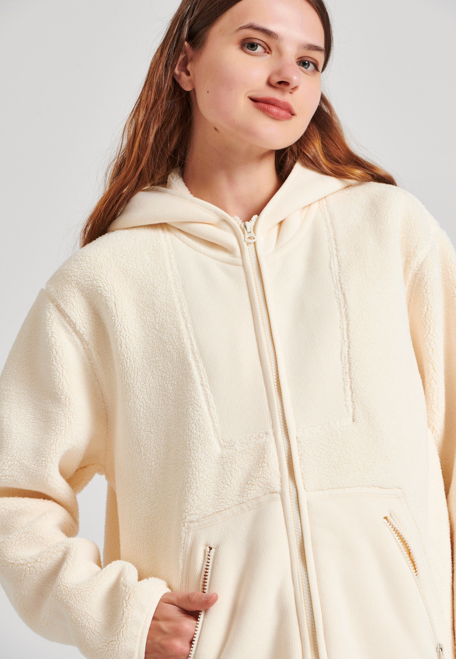 Μακριά fleece oversized γυναικεία φούτερ ζεκέτα φωτογραφία