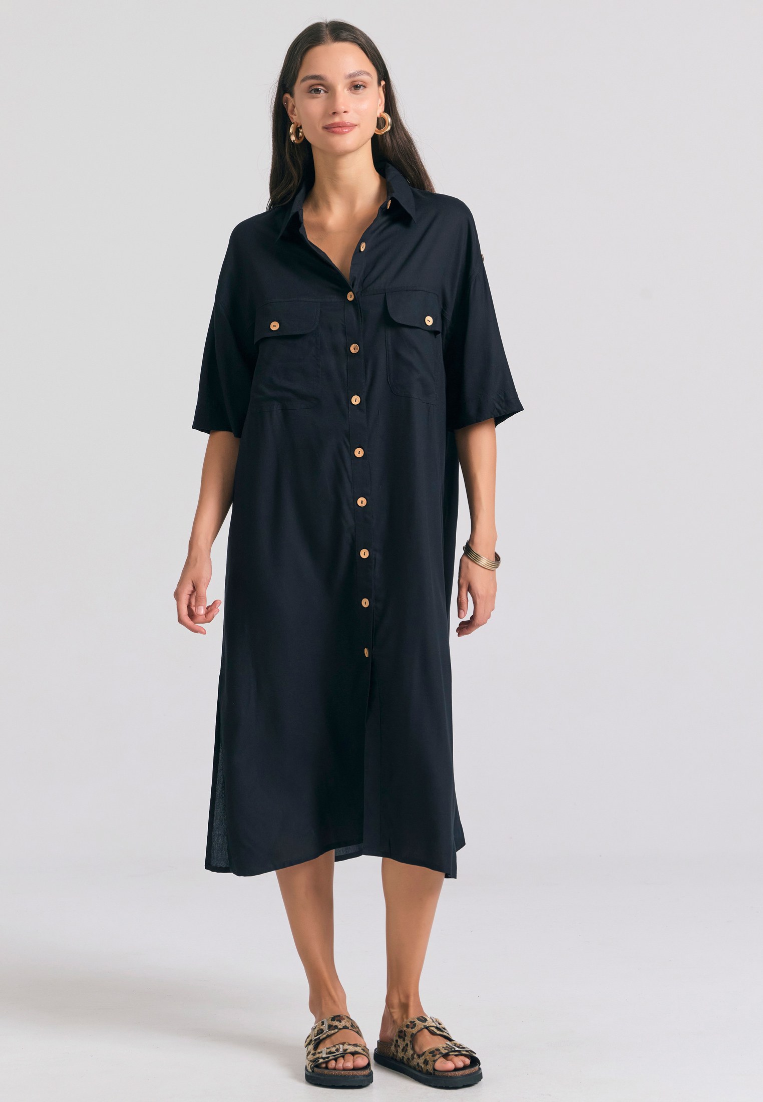 Oversized μάξι σεμιζιέ φόρεμα σε boho look