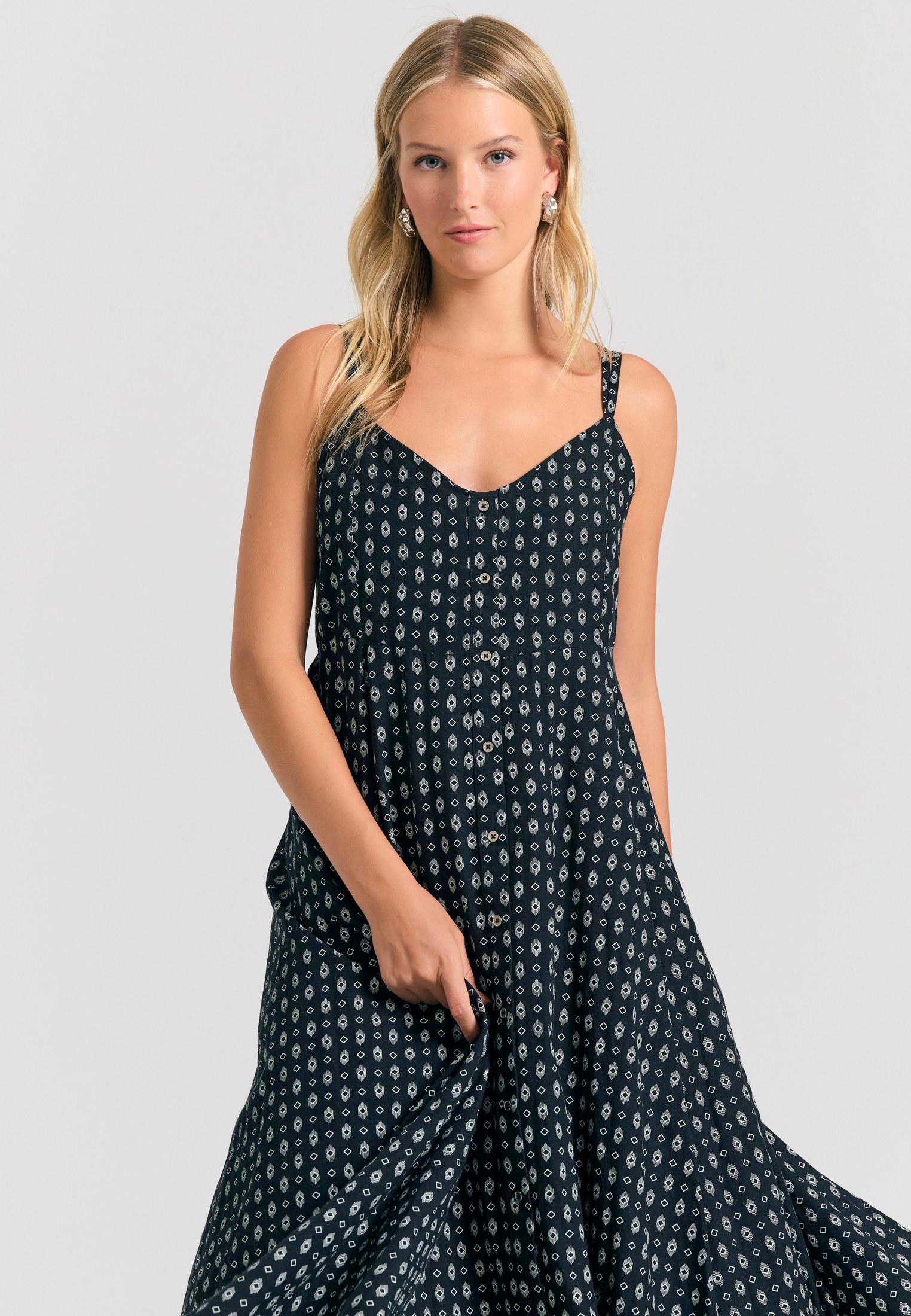 Linen blend εμπριμέ μάξι φόρεμα φωτογραφία