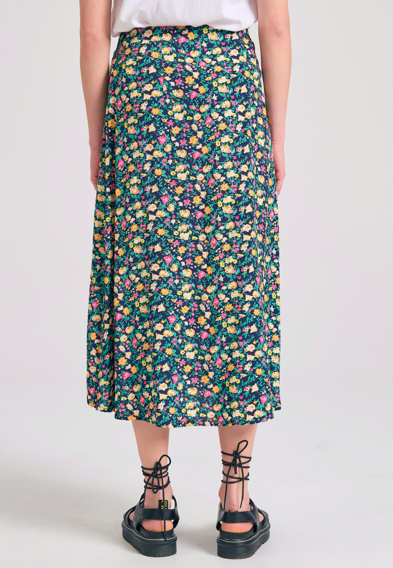 Φλοράλ μίντι φούστα από βισκόζη