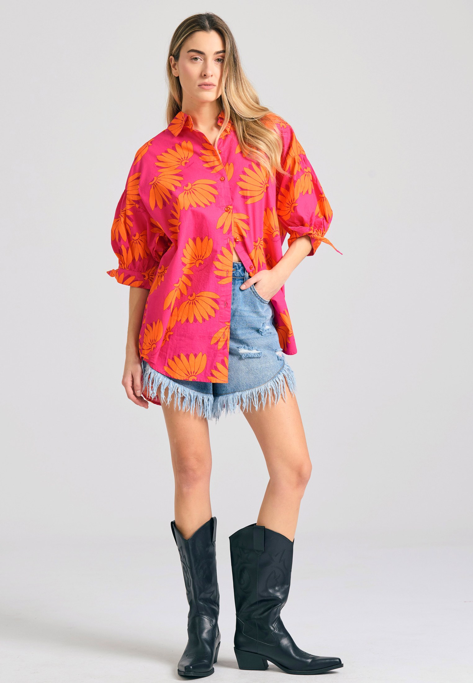 Γυναικείο oversized πουκάμισο με exotic τύπωμα