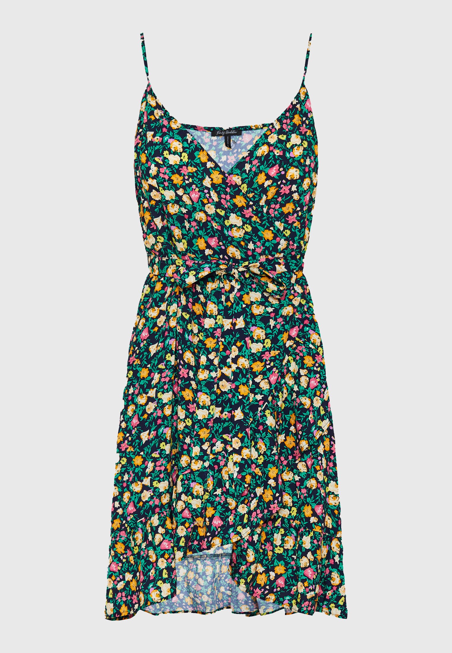 Φλοράλ κρουαζέ μίνι φόρεμα με βολάν φωτογραφία