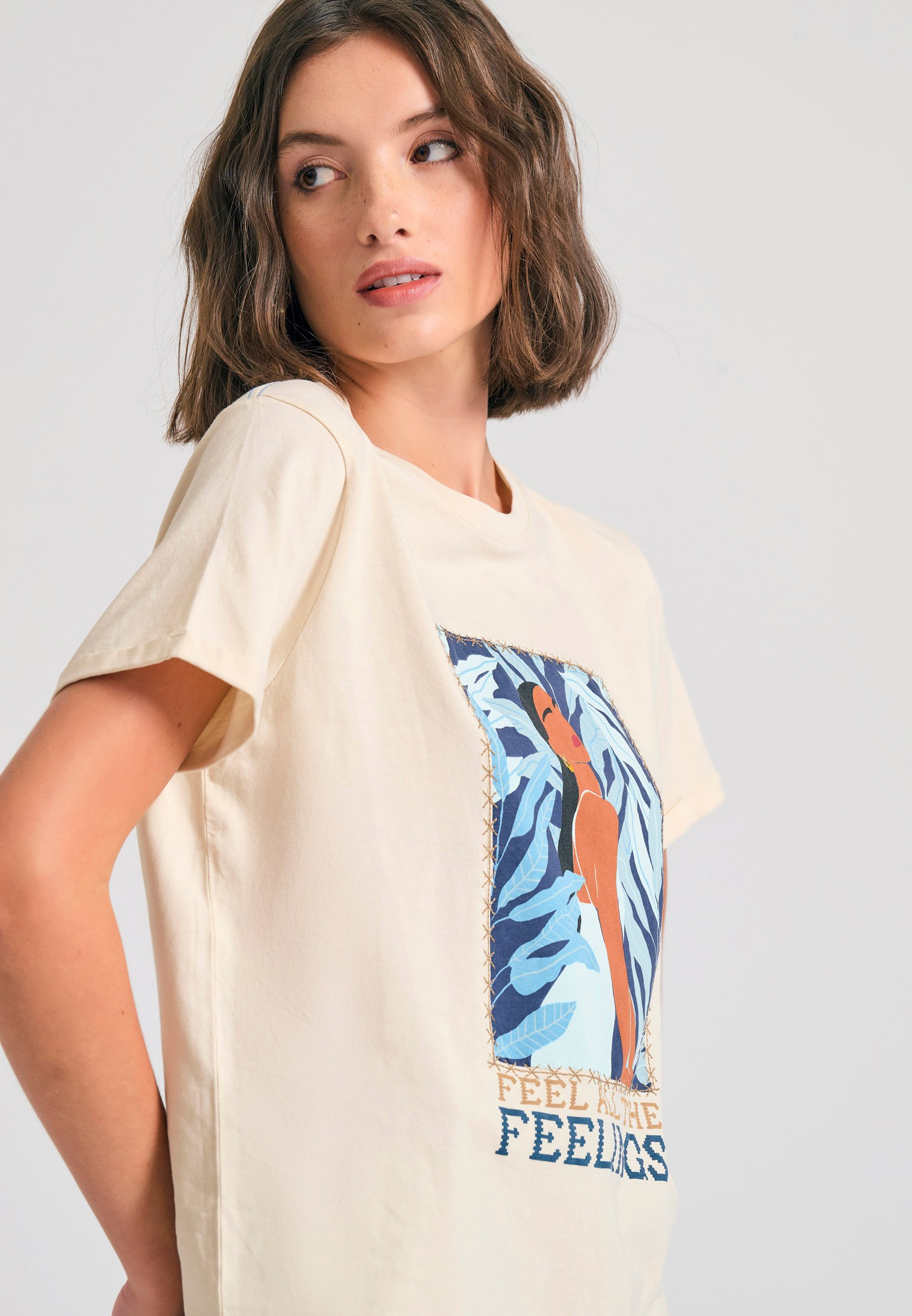 Organic cotton γυναικείο t-shirt με τύπωμα σε boho look φωτογραφία
