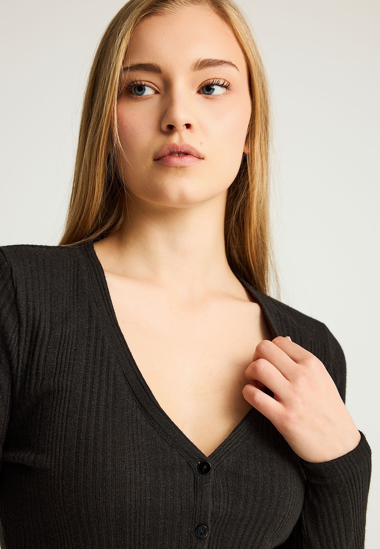 Γυναικεία πλεκτή μπλούζα με τελείωμα rib