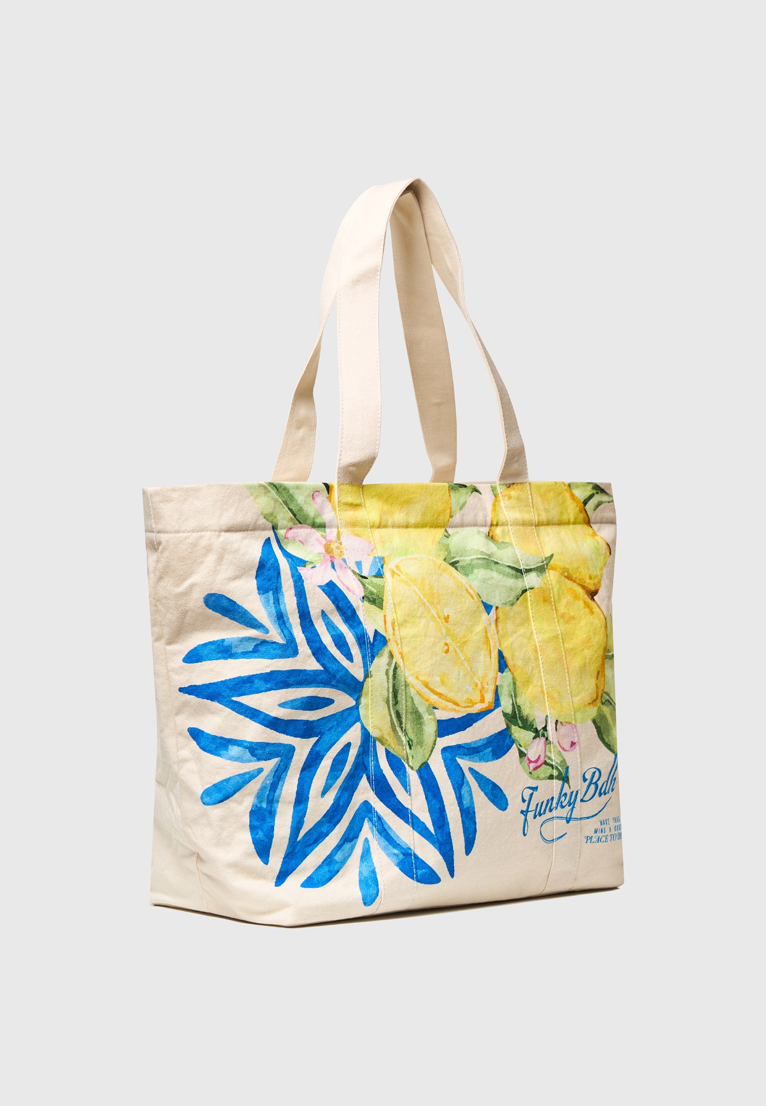 Tote bag από βαμβακερό καμβά με lemon print