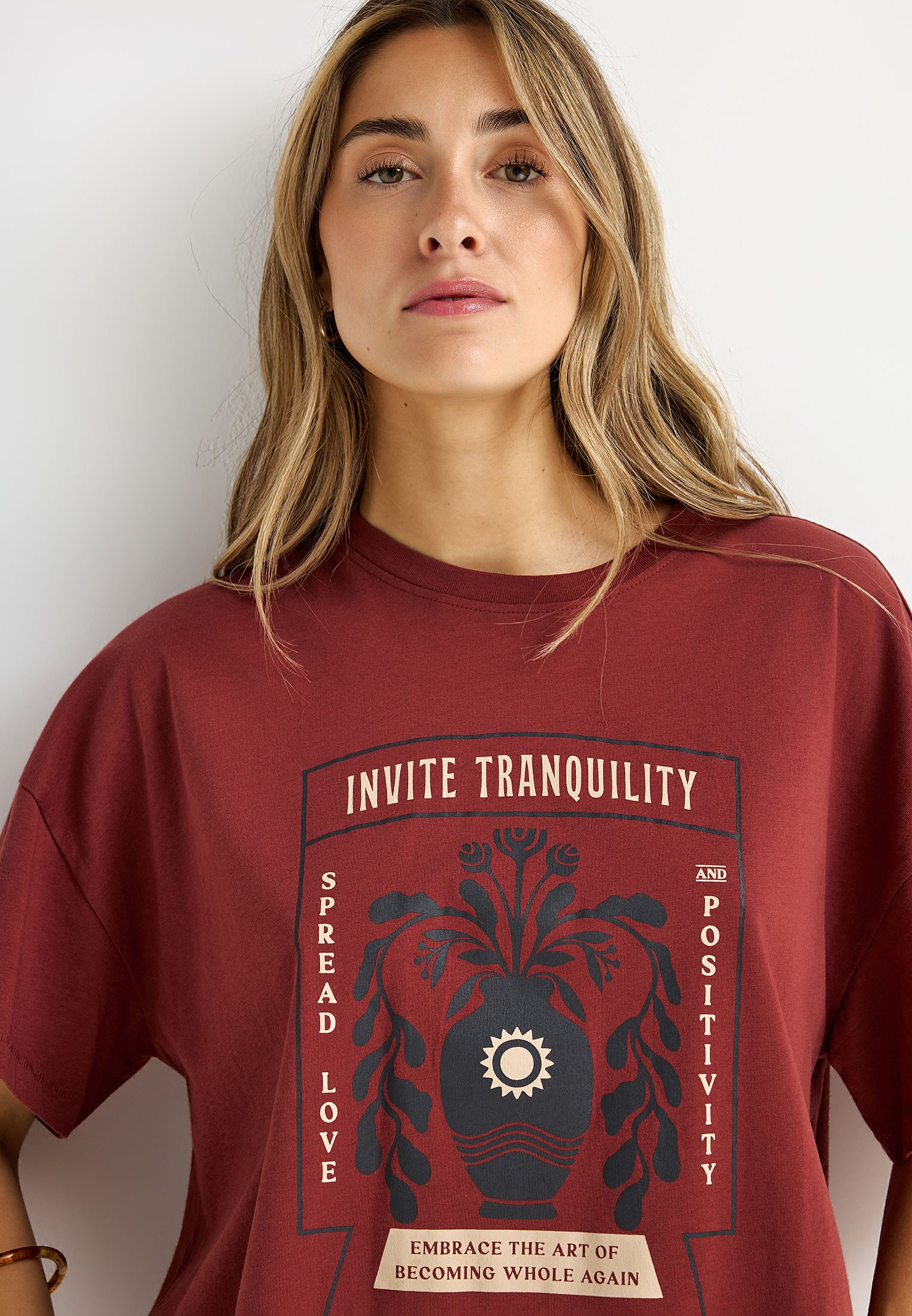 Γυναικείο βαμβακερό loose t-shirt με τύπωμα