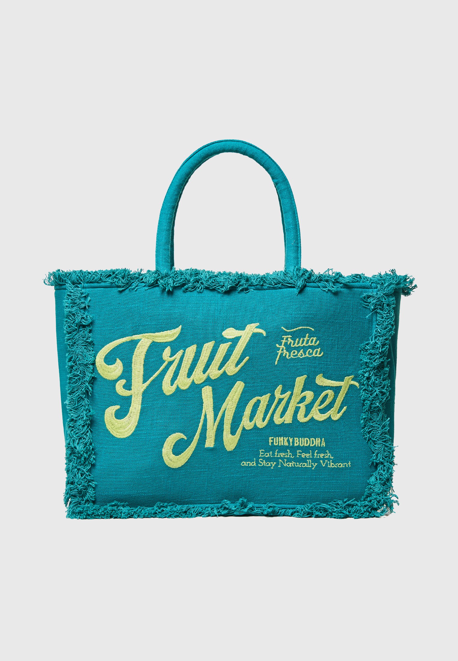 FUNKY BUDDHA Τσάντα παραλίας Fruit Market με κρόσια και κέντημα