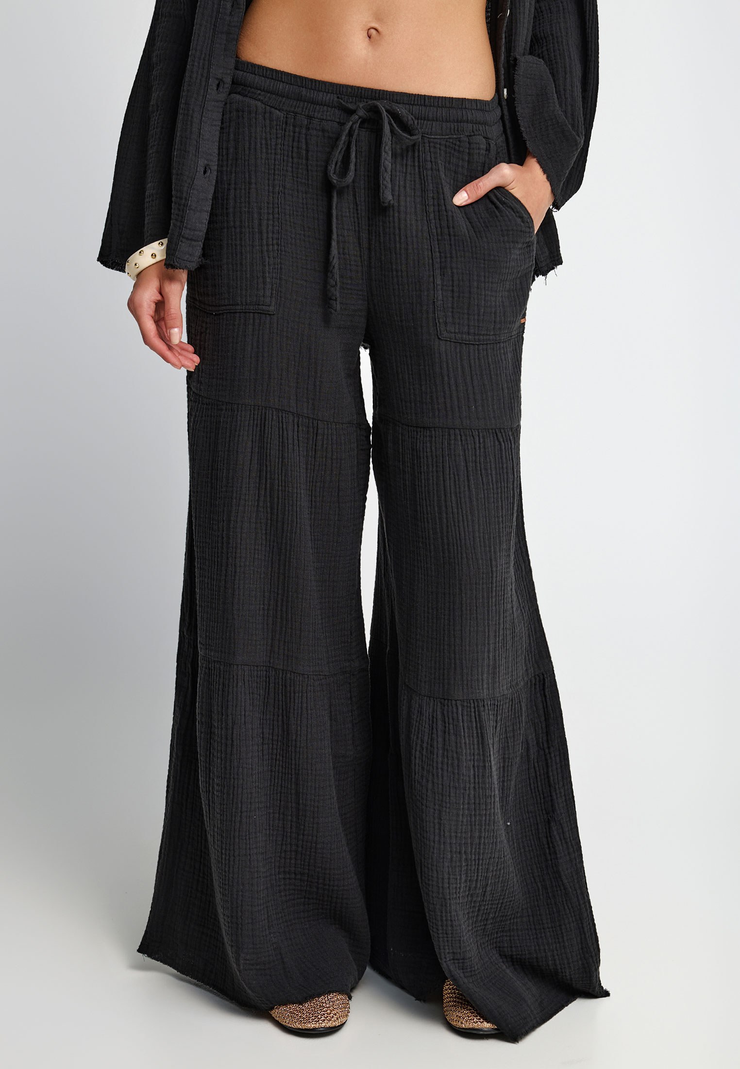 Γυναικεία wide leg παντελόνα από βαμβάκι