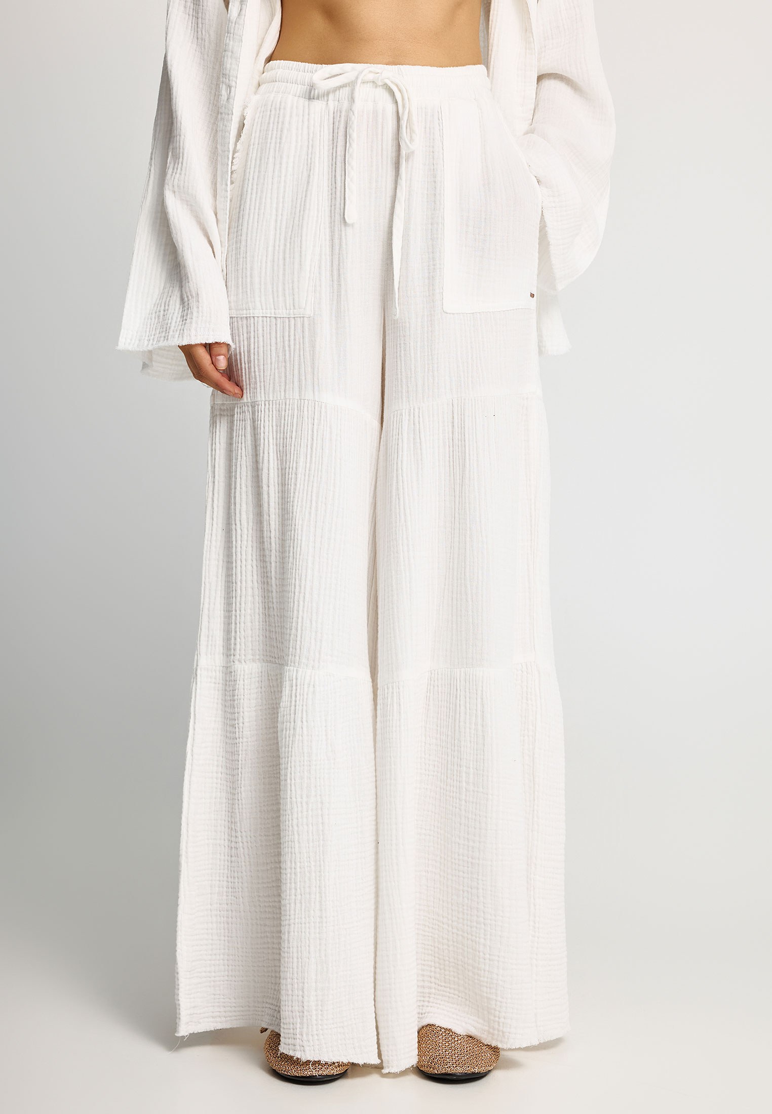 Γυναικεία wide leg παντελόνα από βαμβάκι