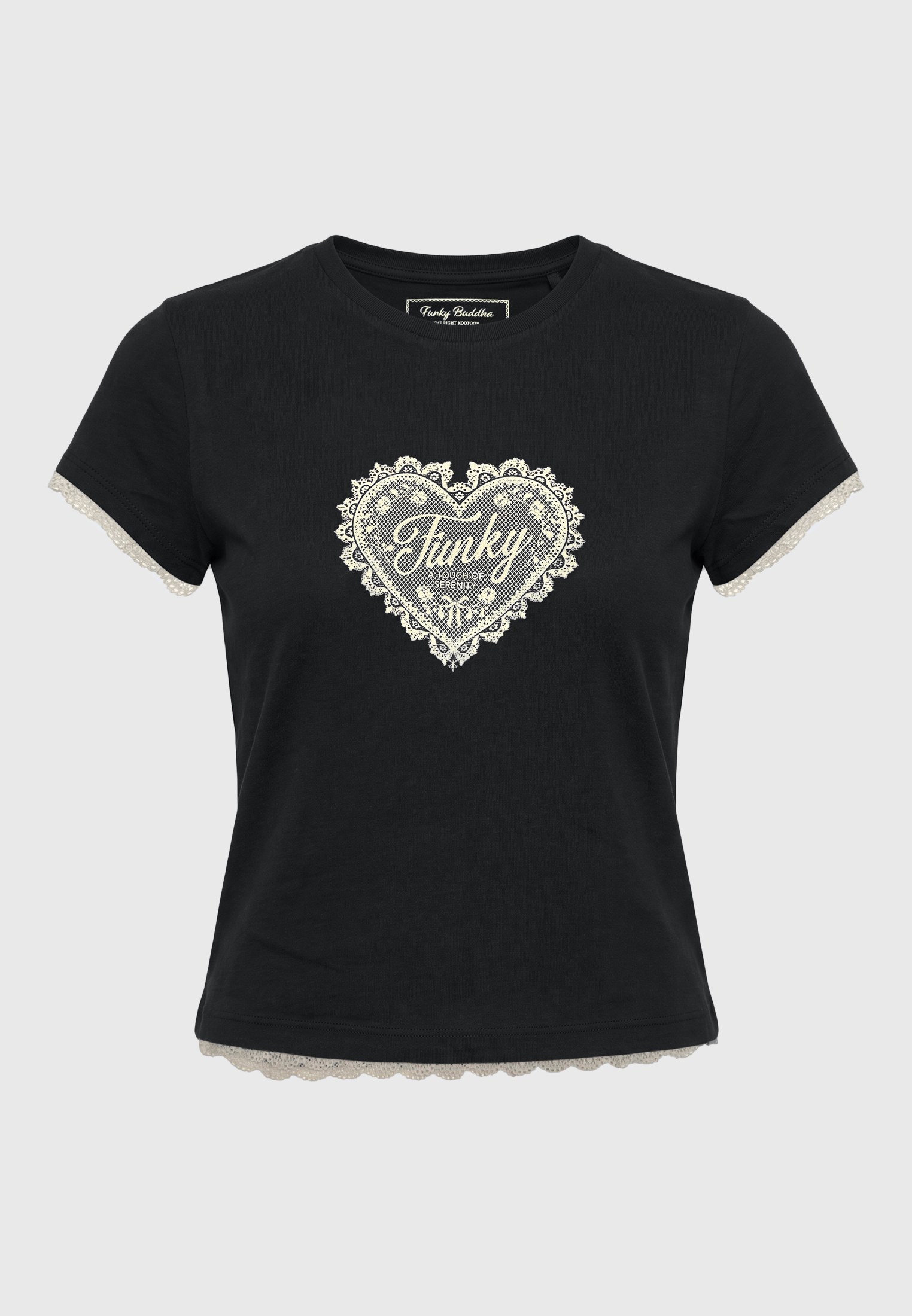 Γυναικείο t-shirt με στάμπα και δαντέλα