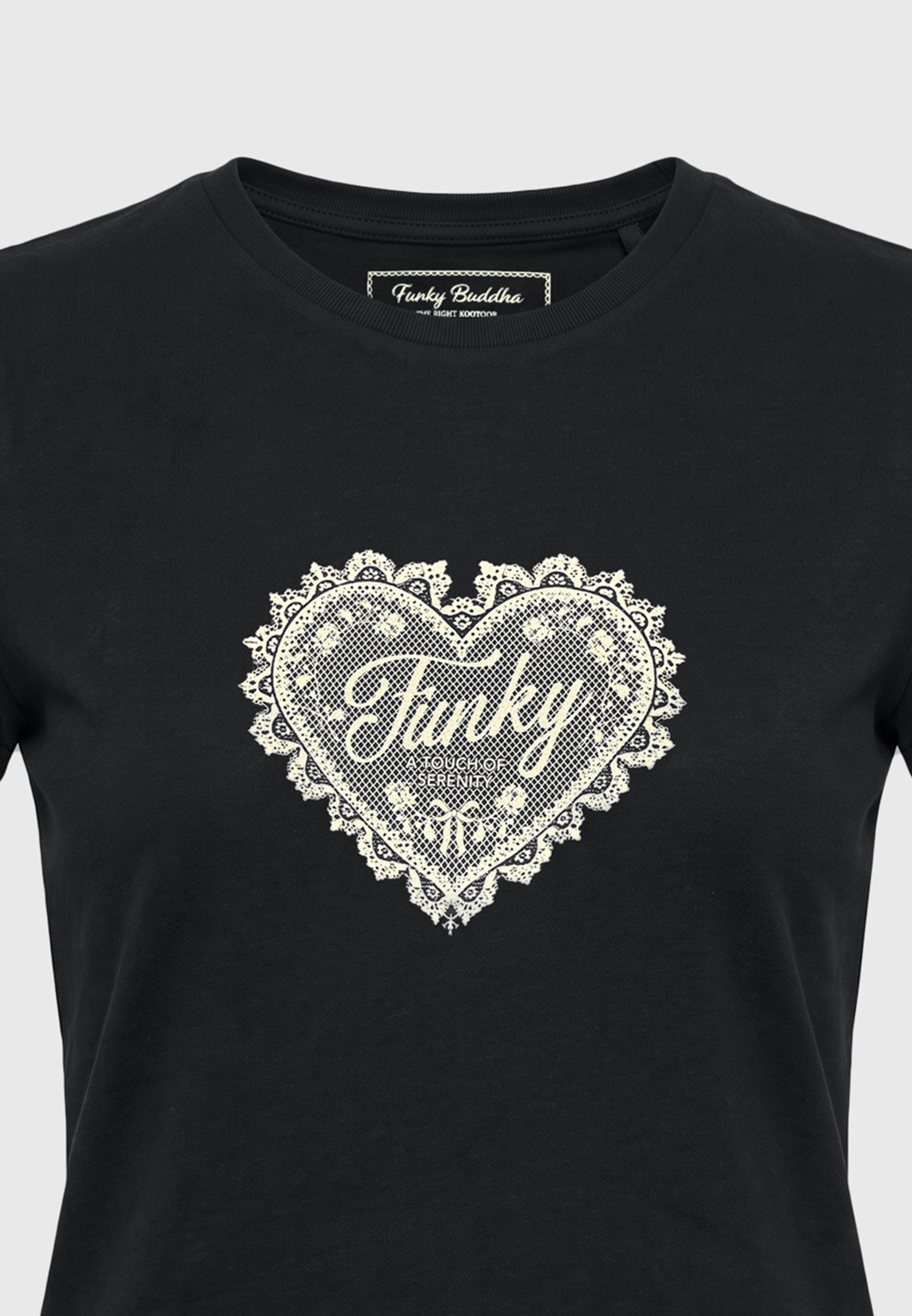 Γυναικείο t-shirt με στάμπα και δαντέλα