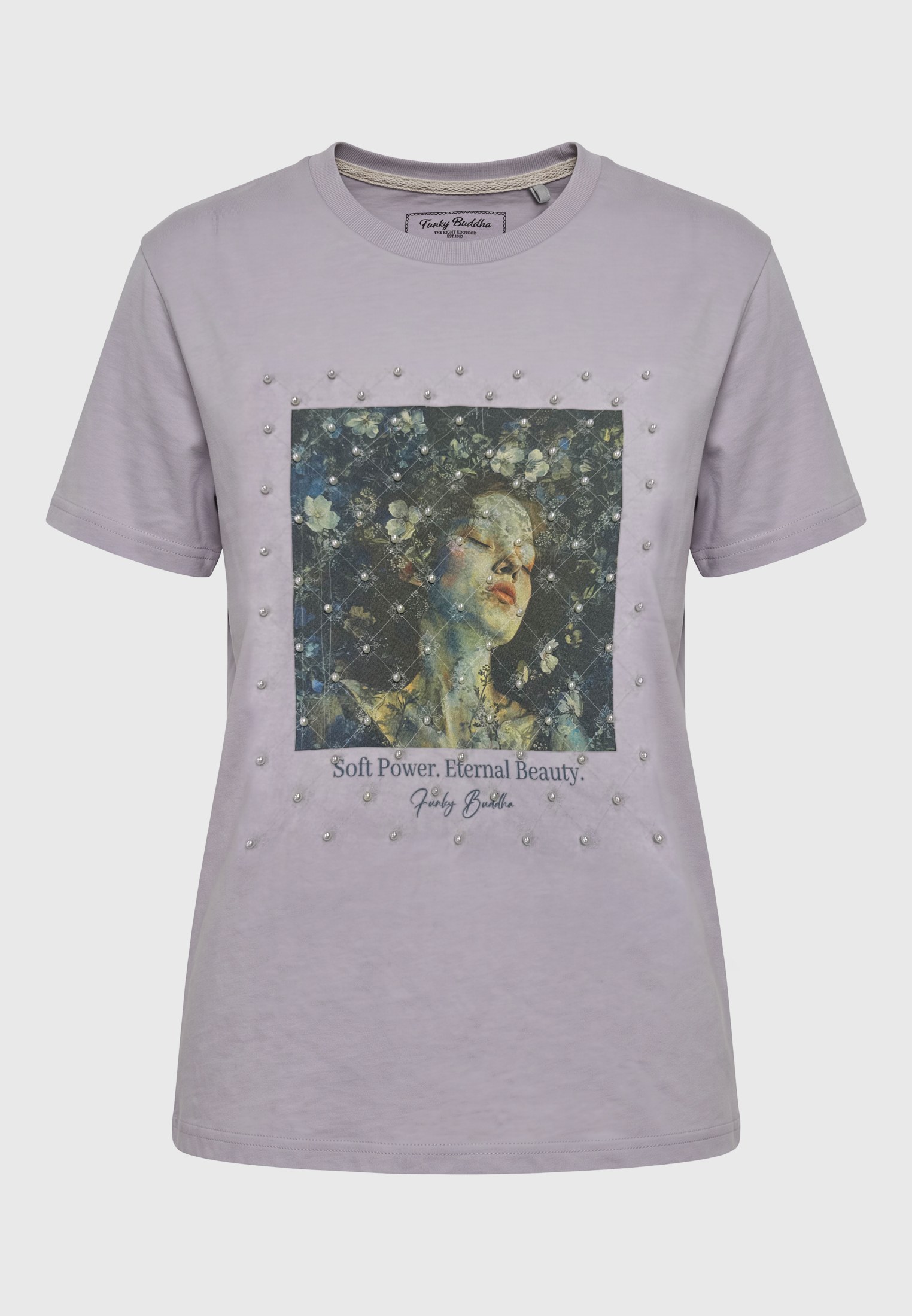 Γυναικείο loose t-shirt με print και πέρλες