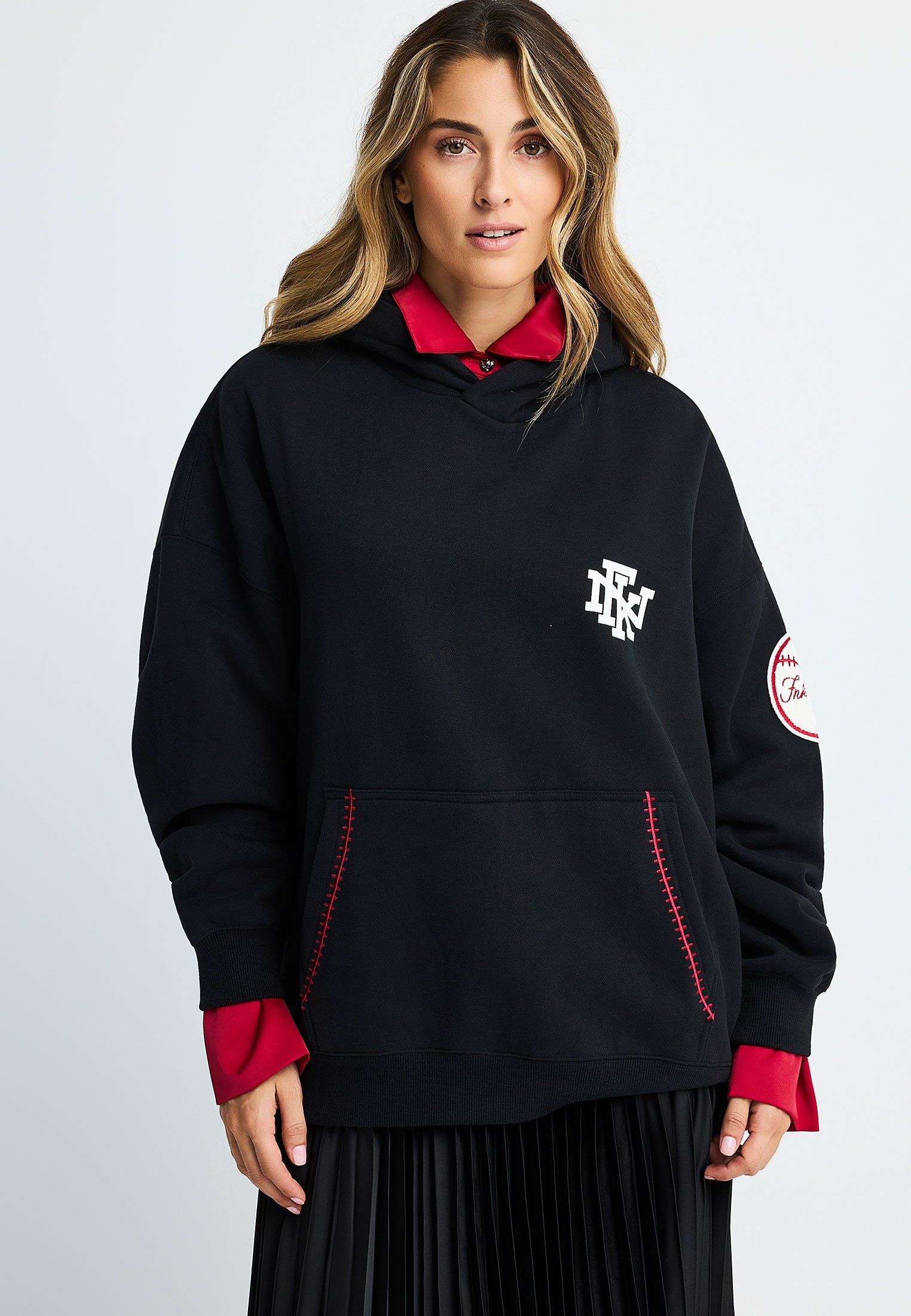 Γυναικεία μπλούζα φούτερ baseball style με κουκούλα