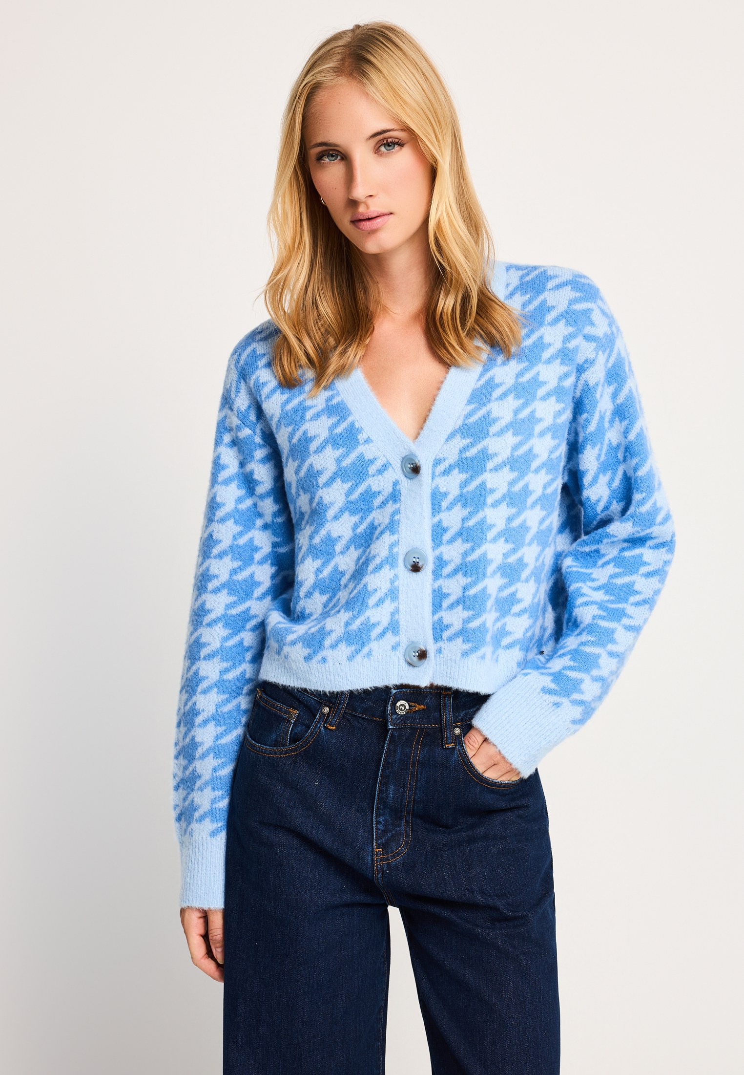 Γυναικεία relaxed πλεκτή ζακέτα houndstooth