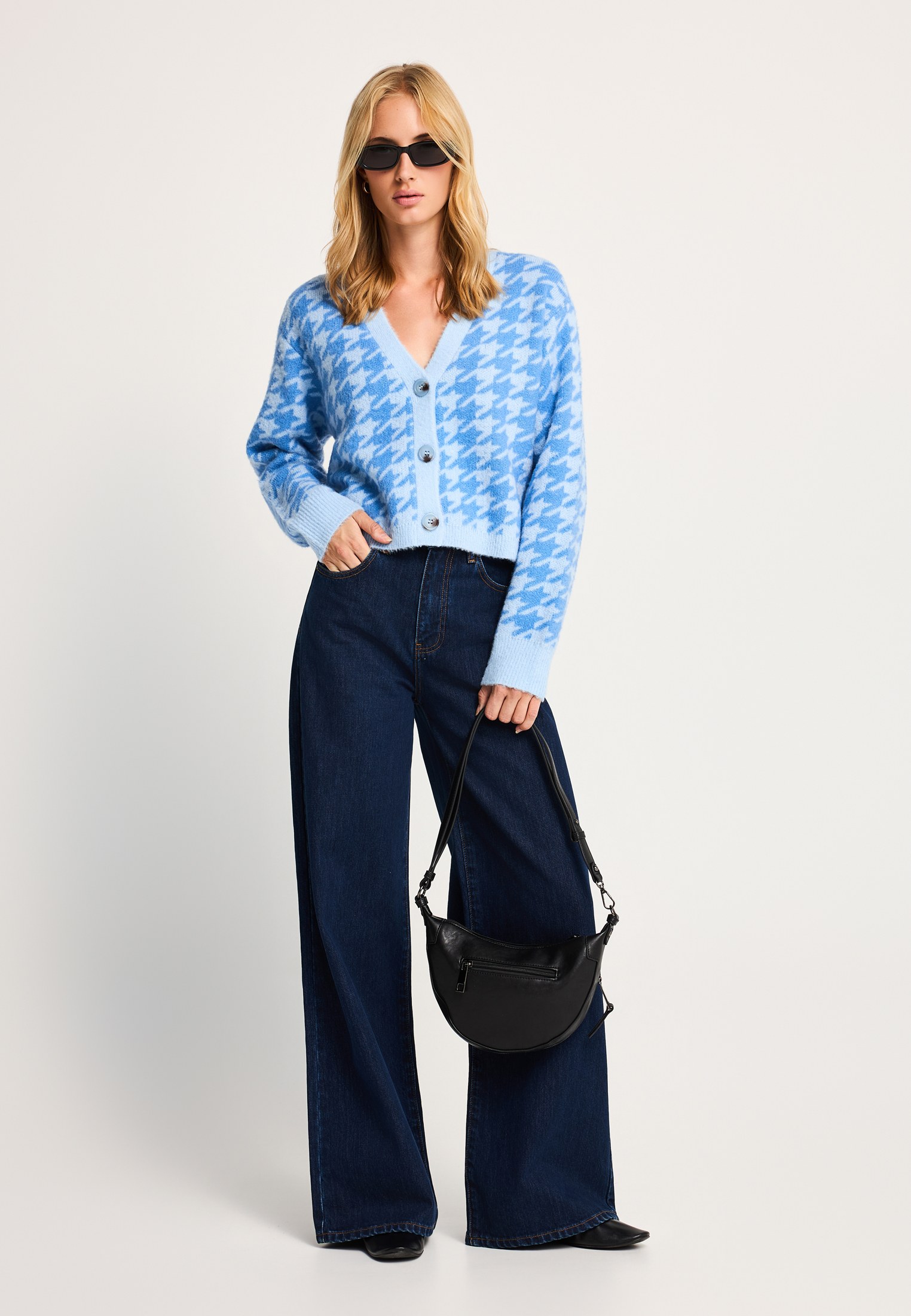 Γυναικεία relaxed πλεκτή ζακέτα houndstooth