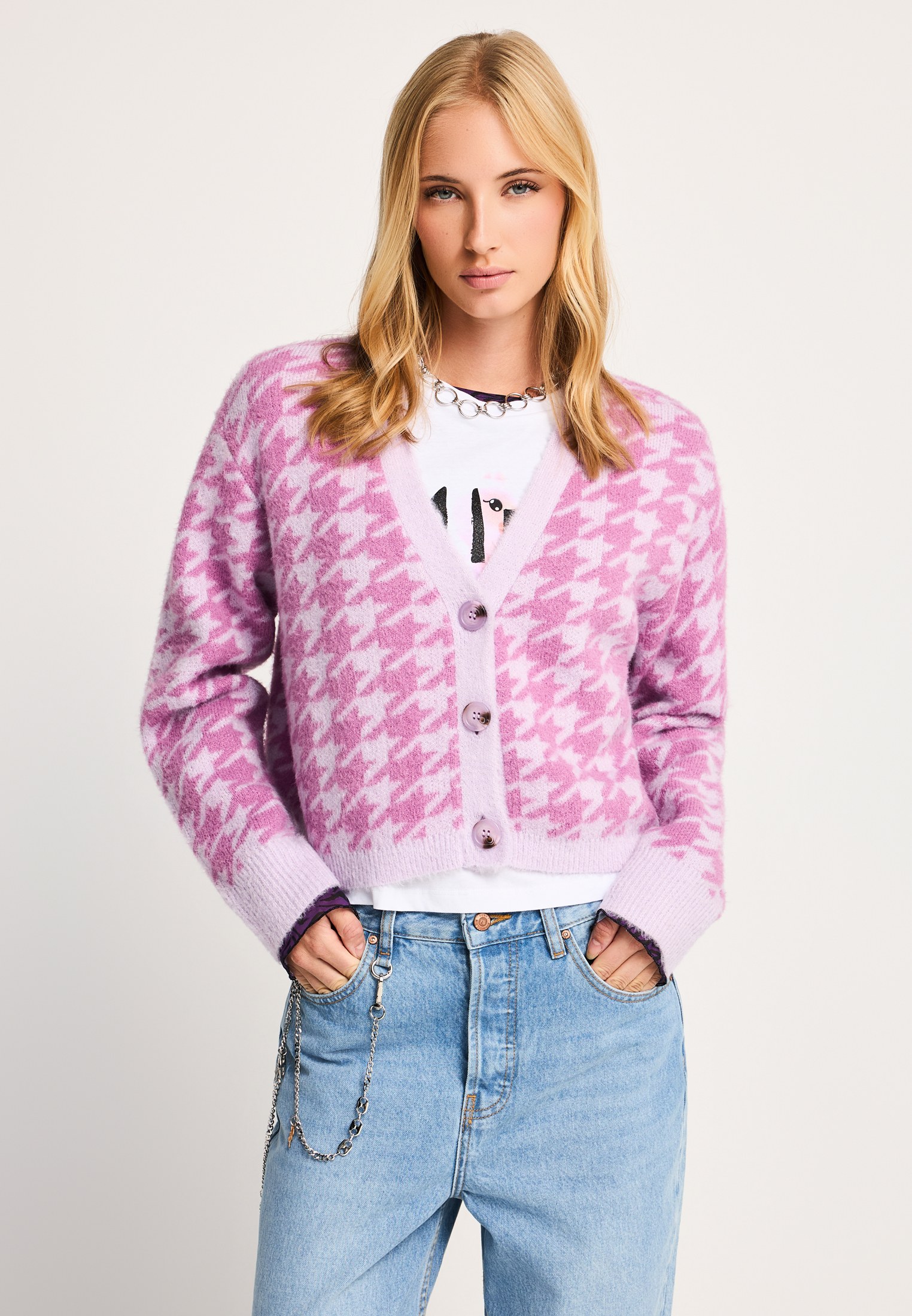 Γυναικεία relaxed πλεκτή ζακέτα houndstooth