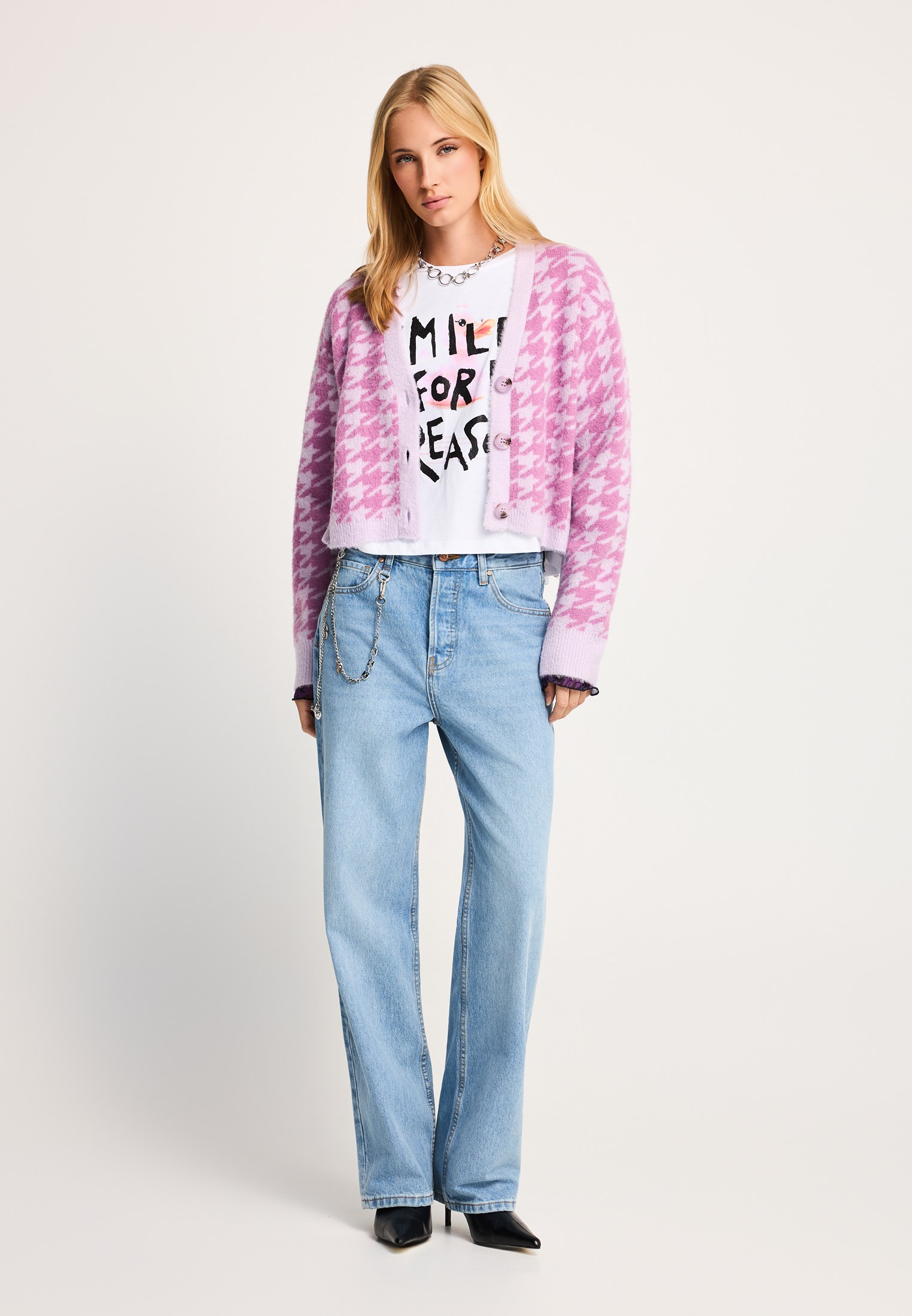 Γυναικεία relaxed πλεκτή ζακέτα houndstooth