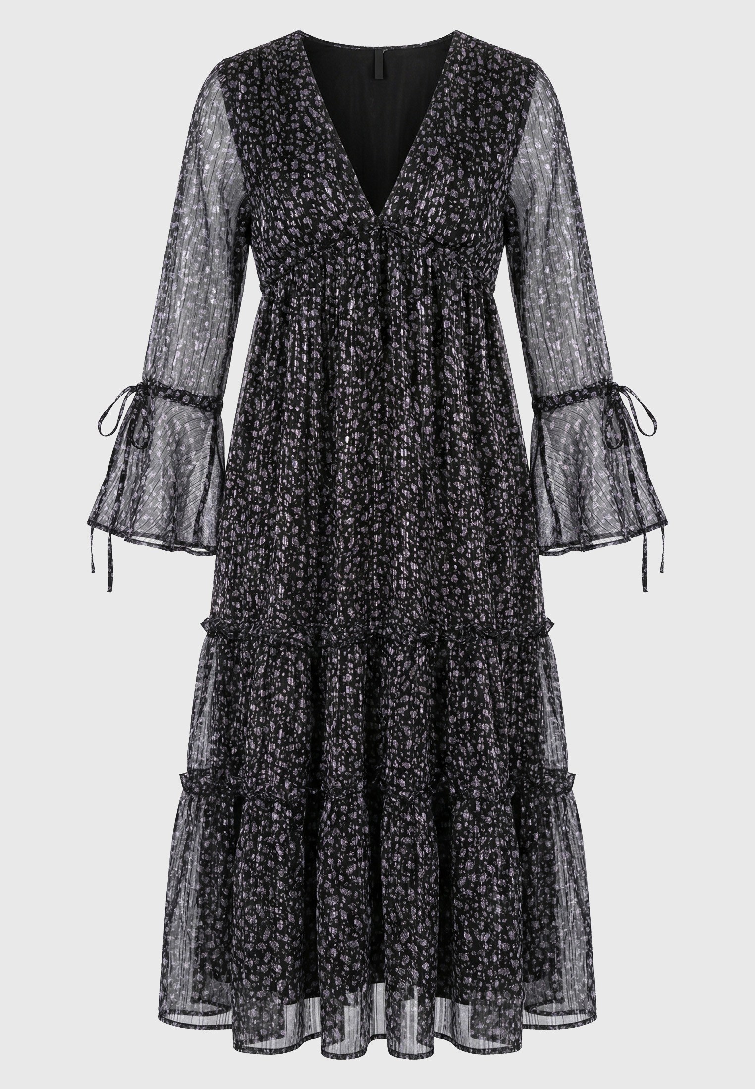 Γυναικείο chiffon maxi φόρεμα floral με βολάν