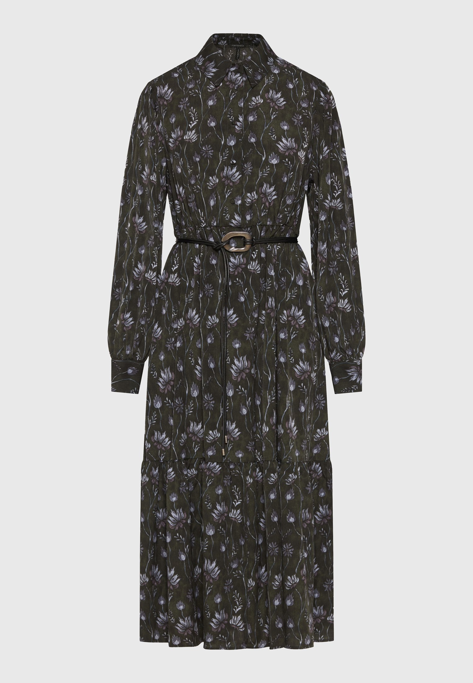 Γυναικείο floral midi shirt dress με ζώνη