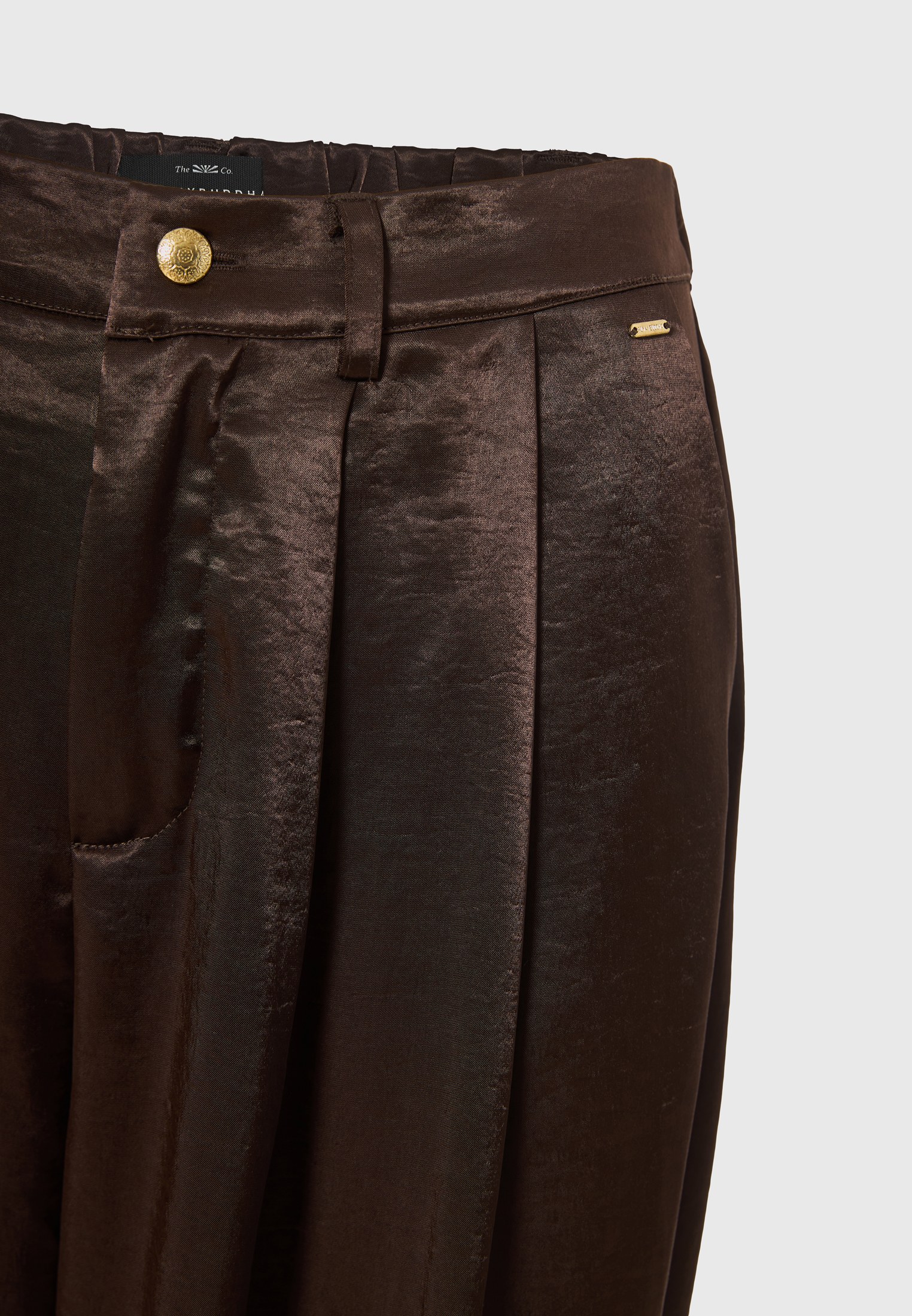 Γυναικείο σατινέ παντελόνι wide leg με πιέτες