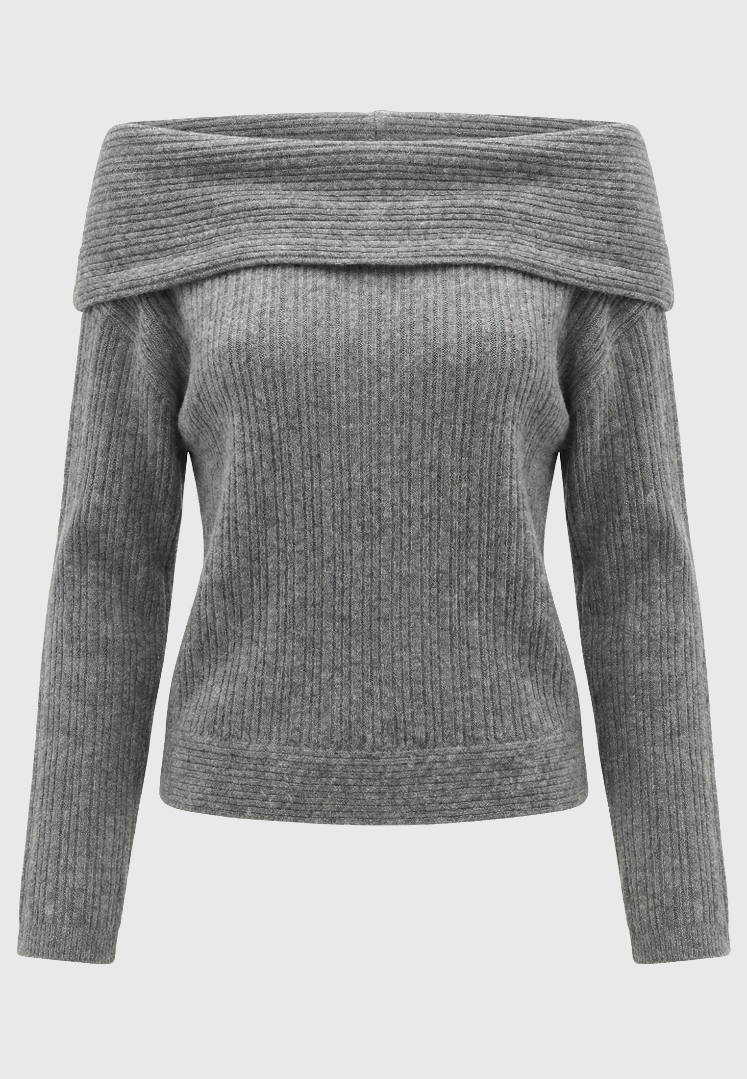 Γυναικείο ribbed πλεκτό πουλόβερ off-the-shoulders