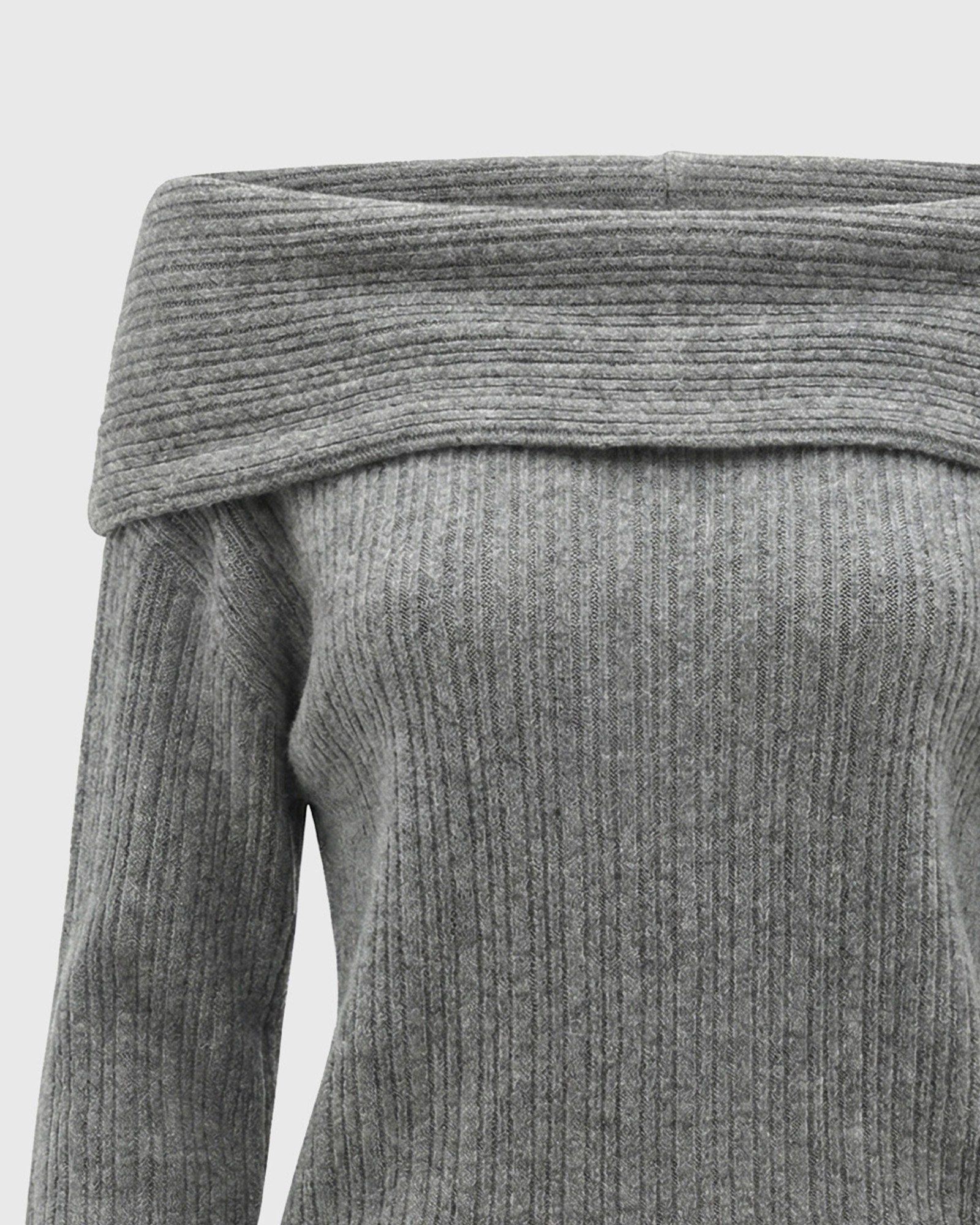 Γυναικείο ribbed πλεκτό πουλόβερ off-the-shoulders
