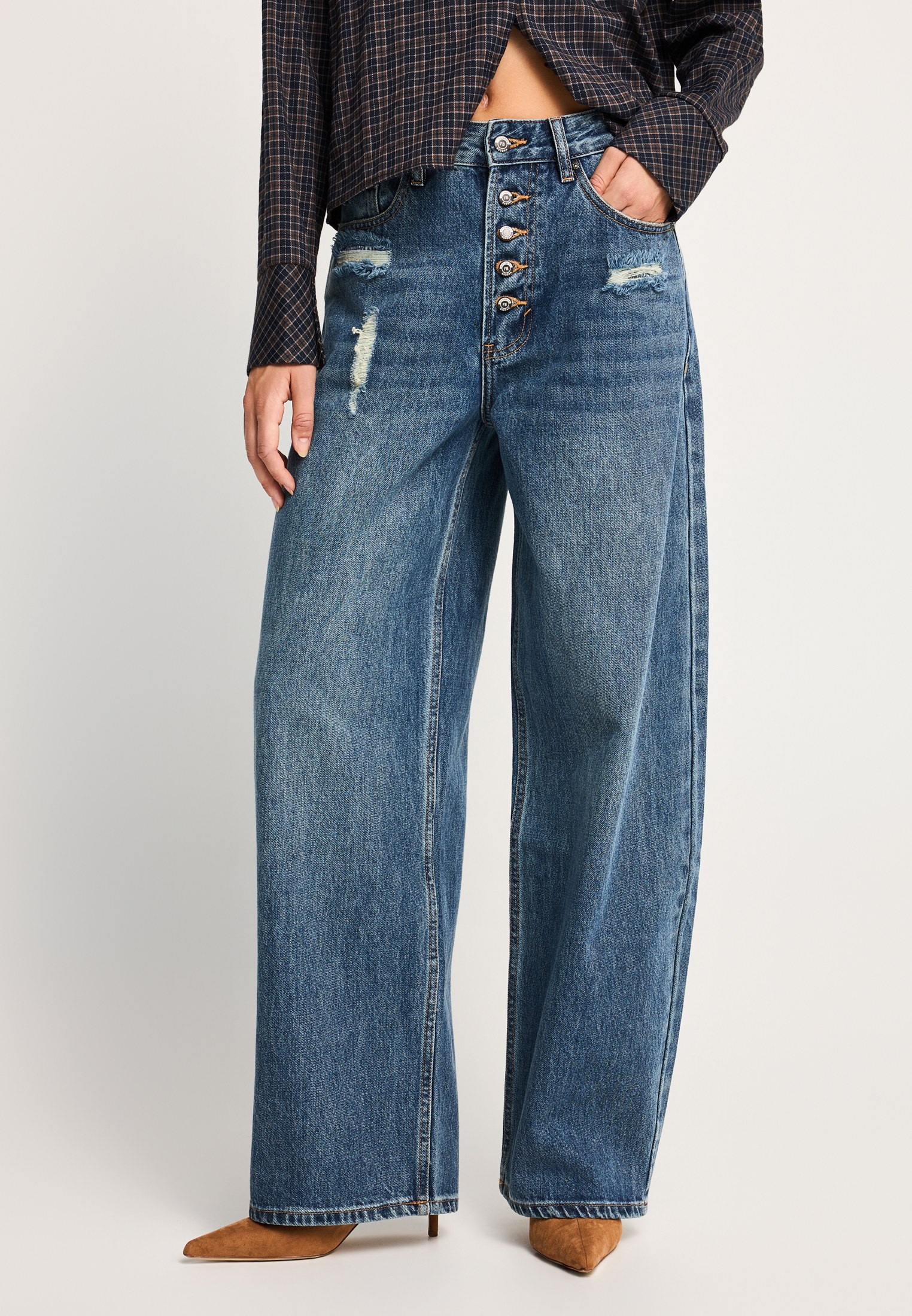 Ψηλόμεσο τζιν παντελόνι baggy fit με σκισίματα