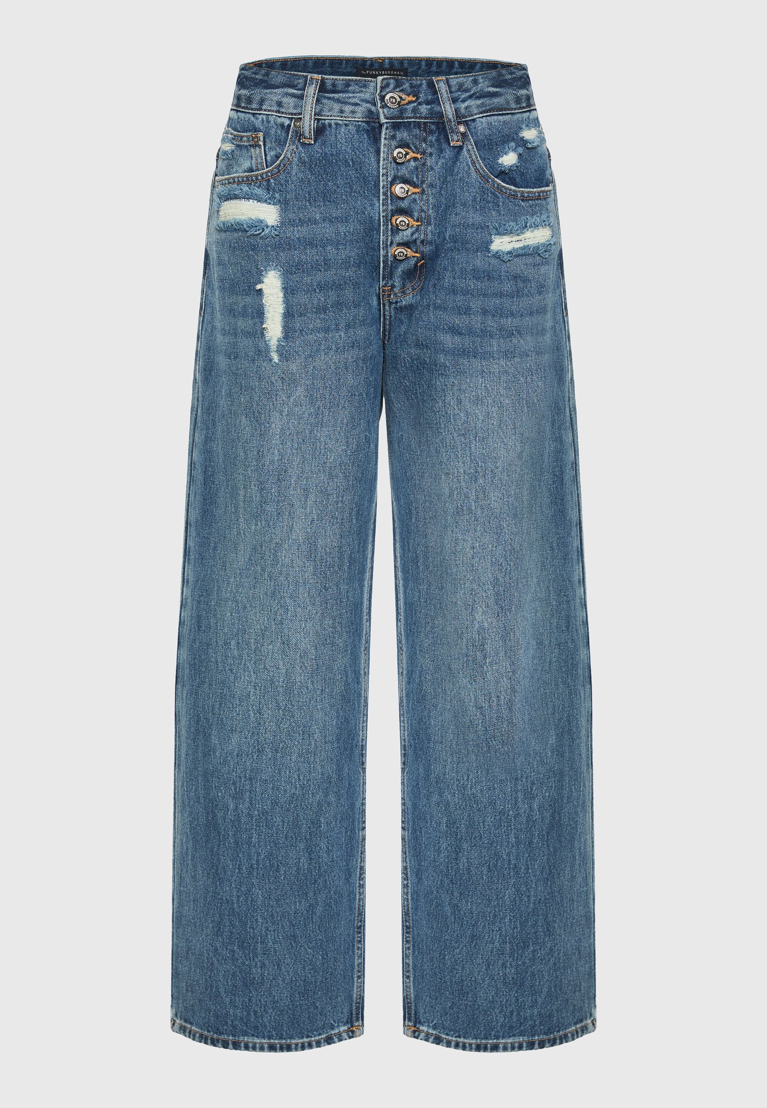 Ψηλόμεσο τζιν παντελόνι baggy fit με σκισίματα