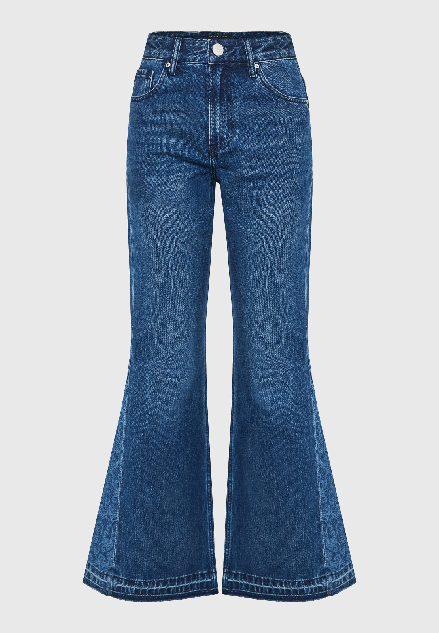 Γυναικείο τζιν παντελόνι Olivia flare fit με δαντελωτό τύπωμα