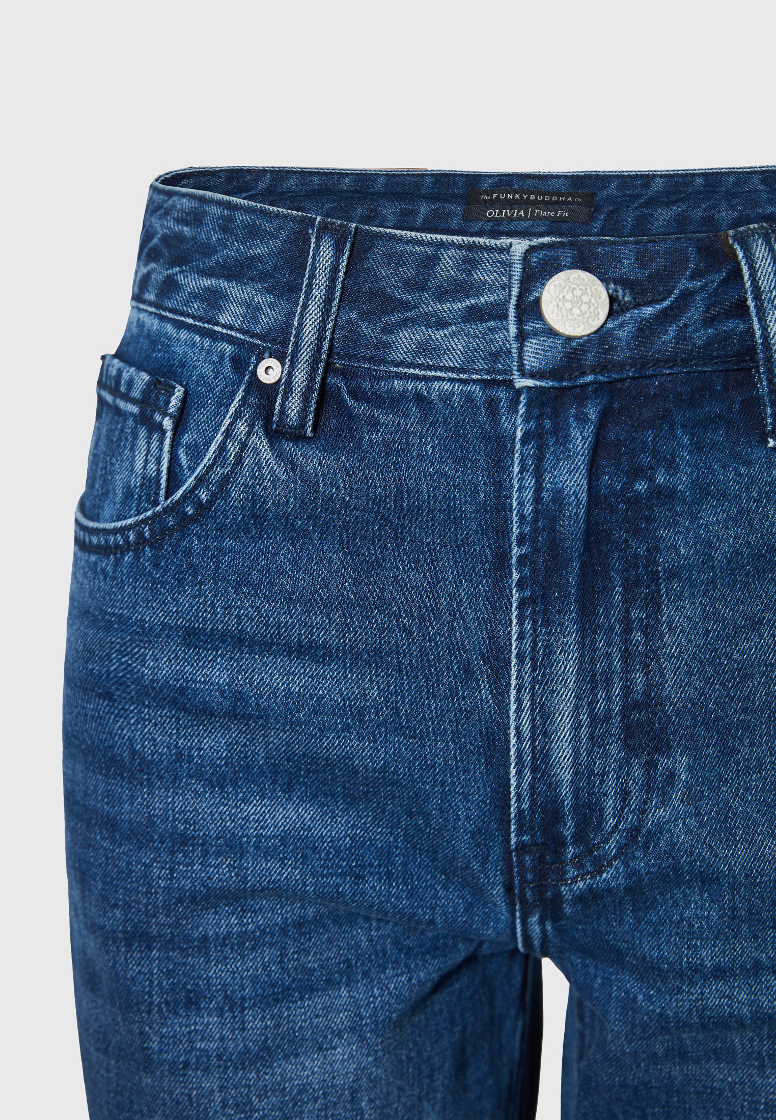 Γυναικείο τζιν παντελόνι Olivia flare fit με δαντελωτό τύπωμα