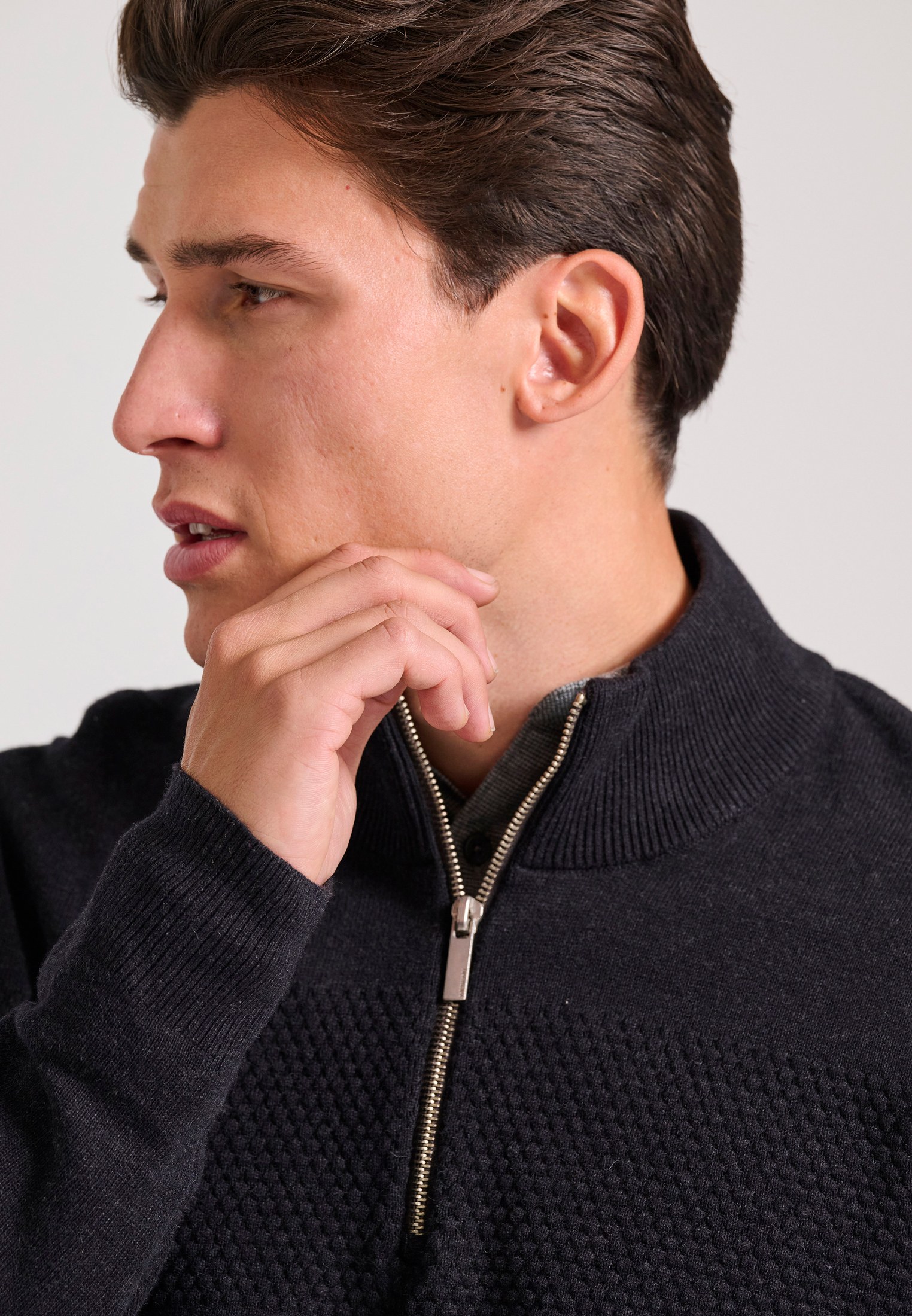 Half-zip πλεκτή μπλούζα με waffle weaving pattern φωτογραφία