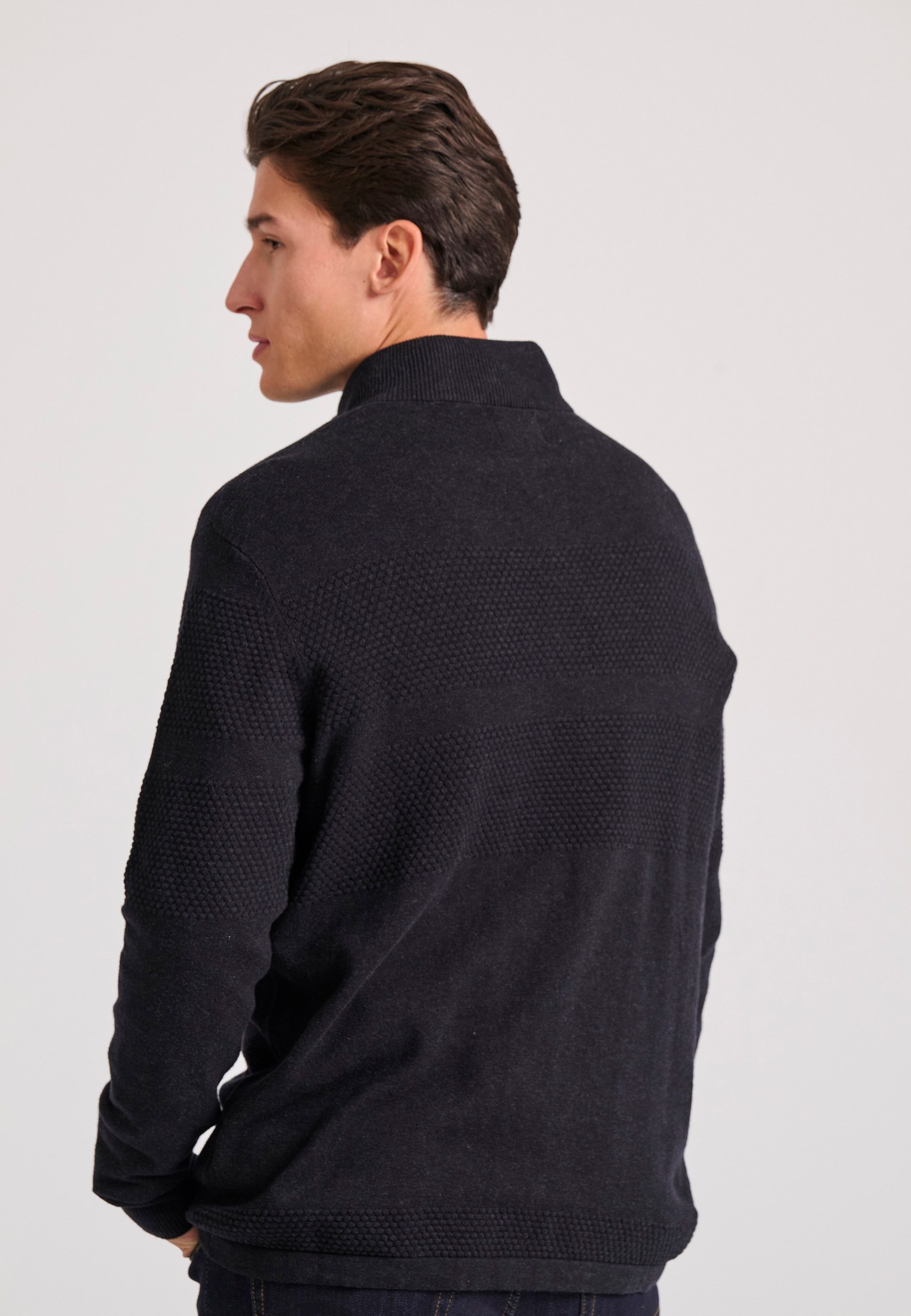 Half-zip πλεκτή μπλούζα με waffle weaving pattern φωτογραφία