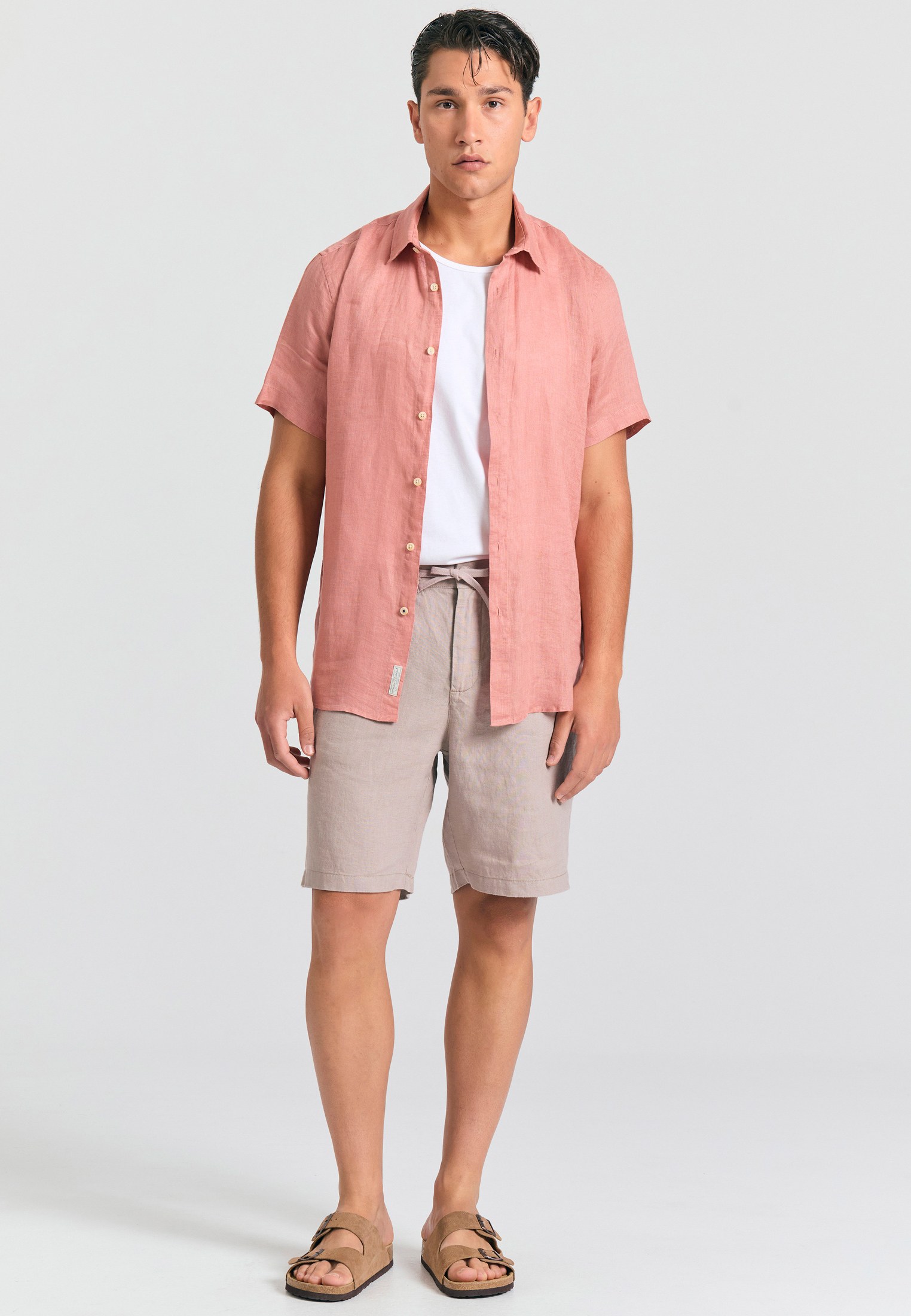 Comfort fit garment dyed λινή βερμούδα