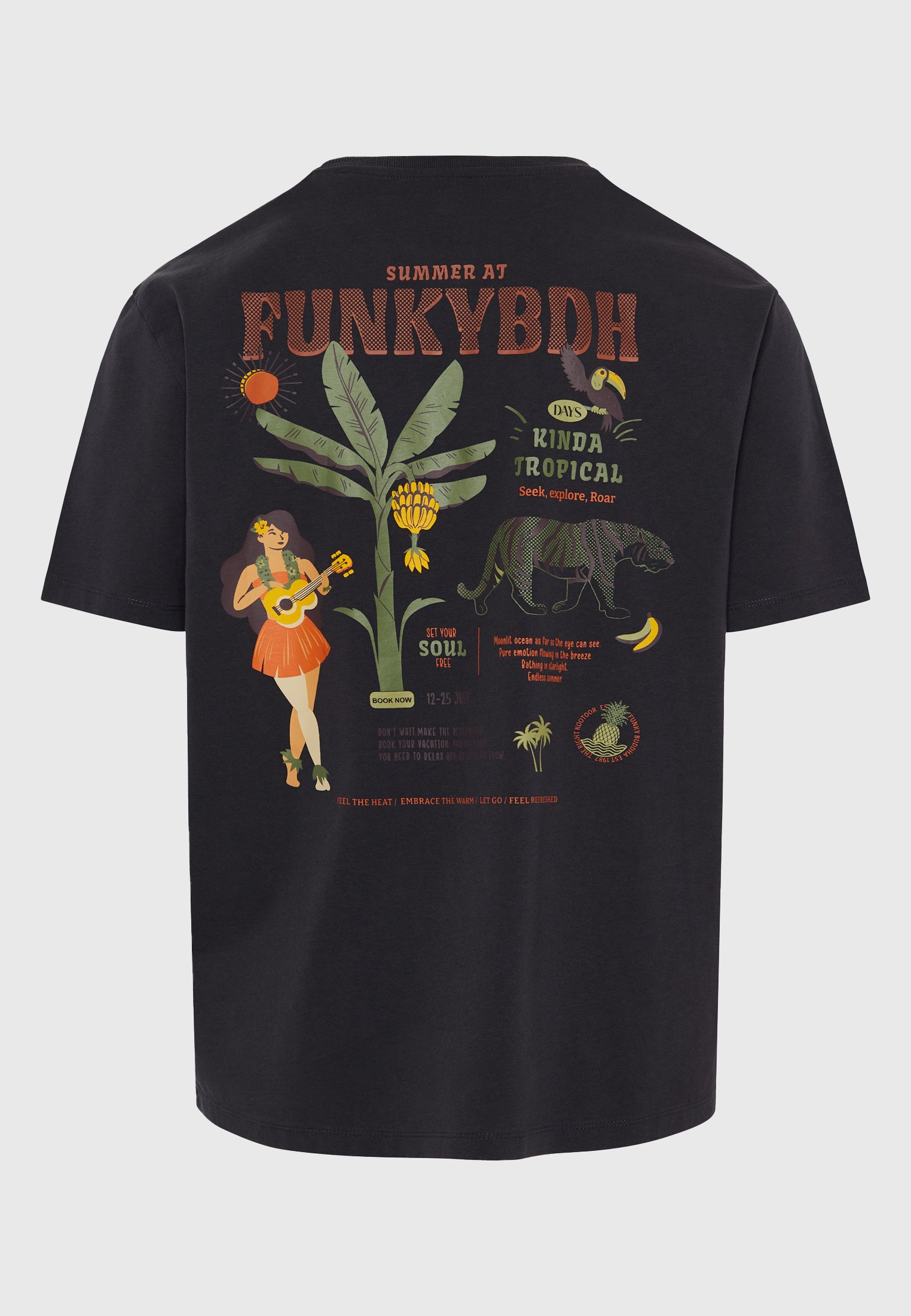 Relaxed t-shirt με tropical τύπωμα στην πλάτη