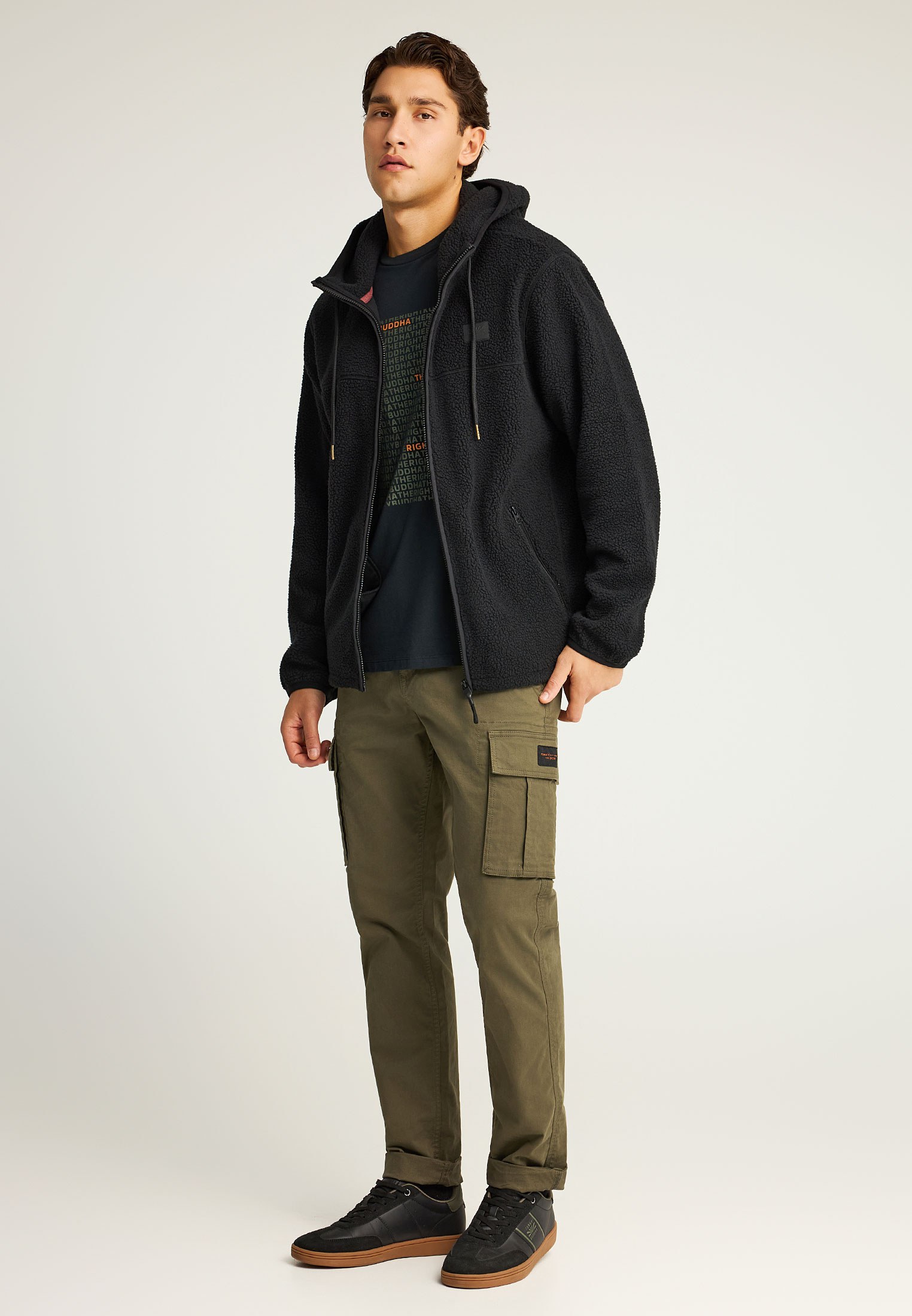 Relaxed fit fleece ζακέτα φούτερ με τσέπες και φερμουάρ φωτογραφία