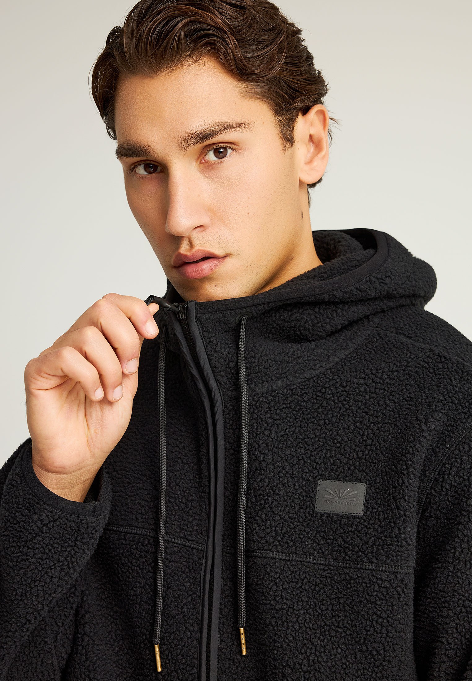 Relaxed fit fleece ζακέτα φούτερ με τσέπες και φερμουάρ φωτογραφία