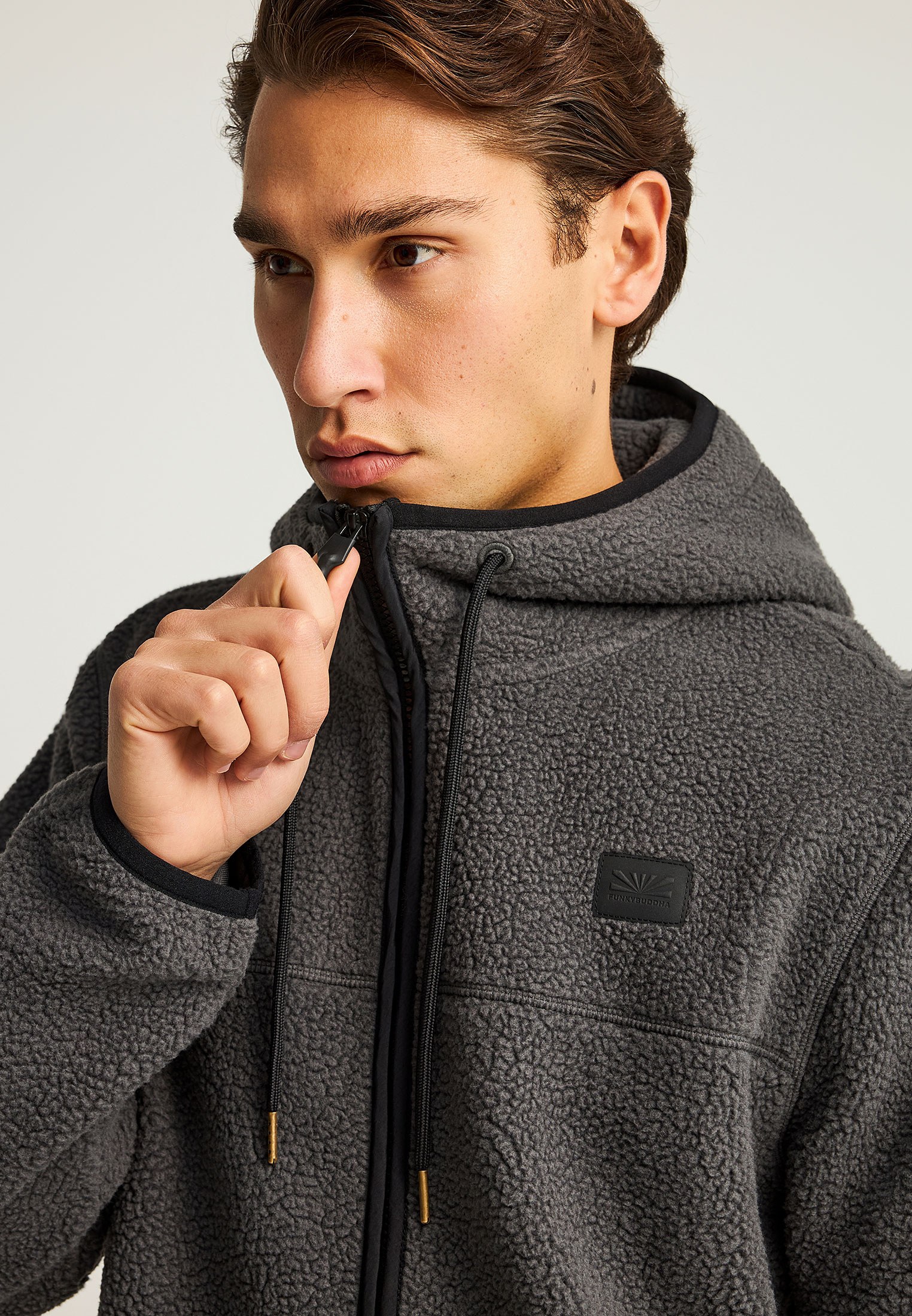 Relaxed fit fleece ζακέτα φούτερ με τσέπες και φερμουάρ φωτογραφία