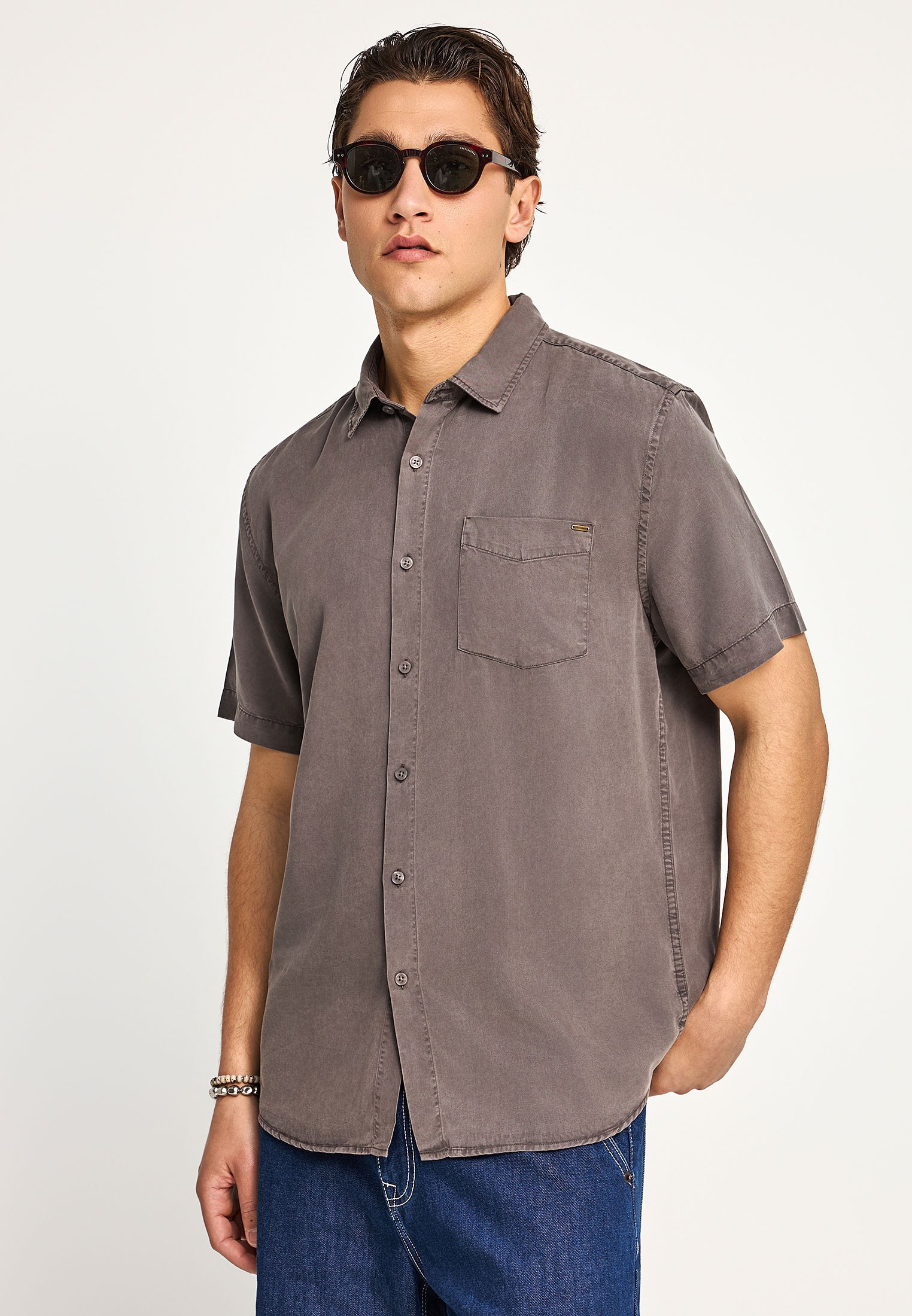 Ανδρικό lyocell fabric πουκάμισο με τσέπη στο στήθος