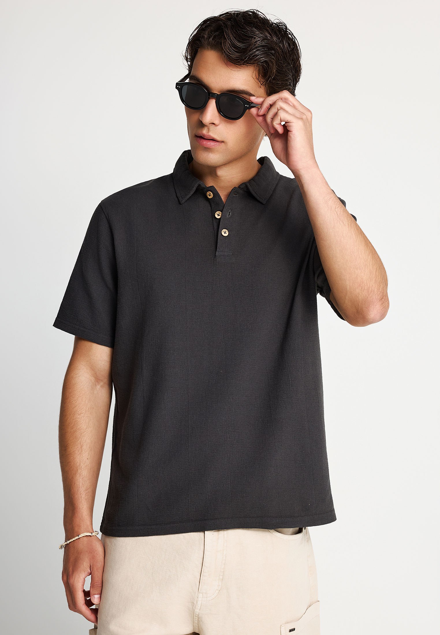 Ανδρική relaxed polo μπλούζα με ανάγλυφη ύφανση