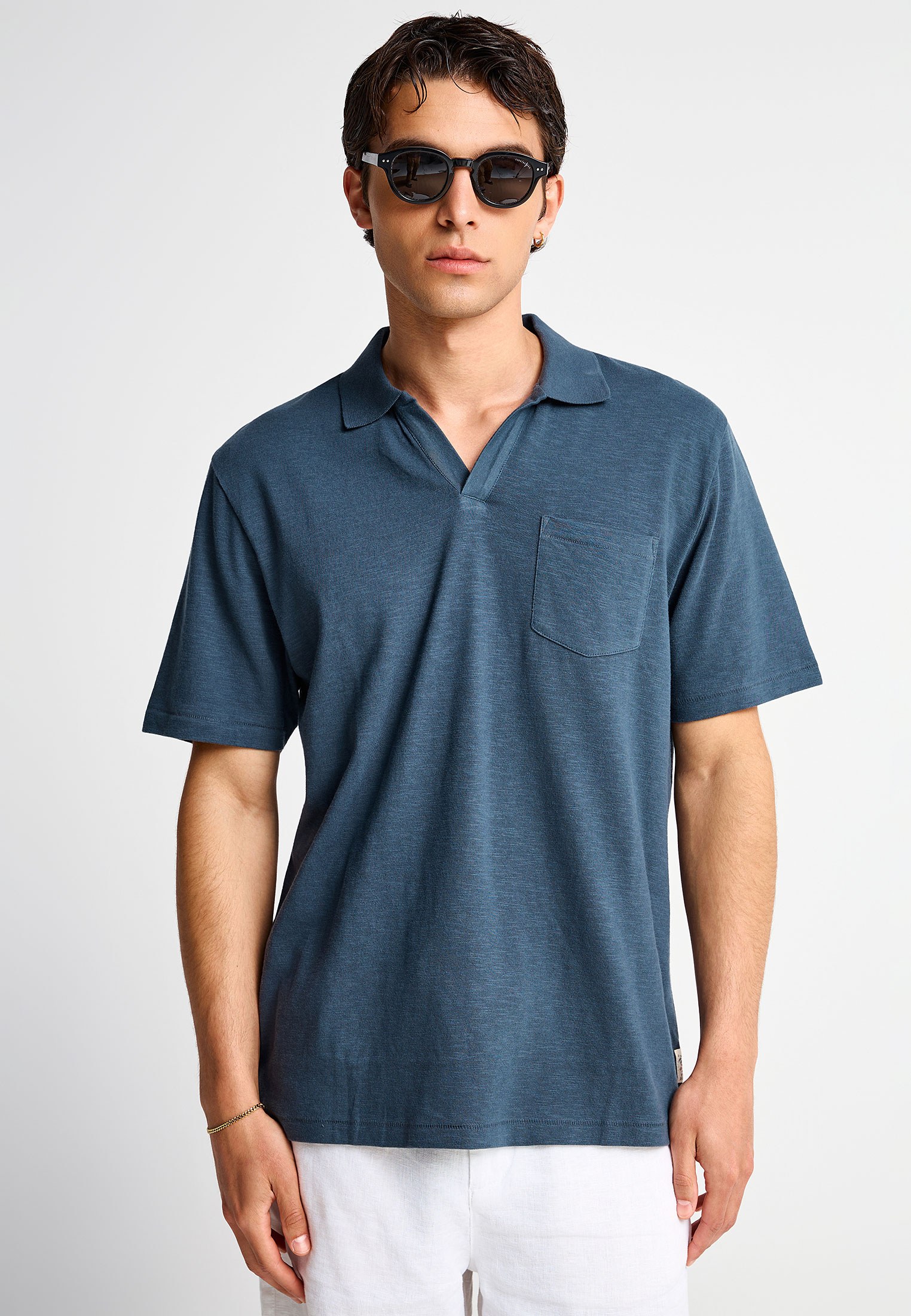 Ανδρική μονόχρωμη μπλούζα polo relaxed fit