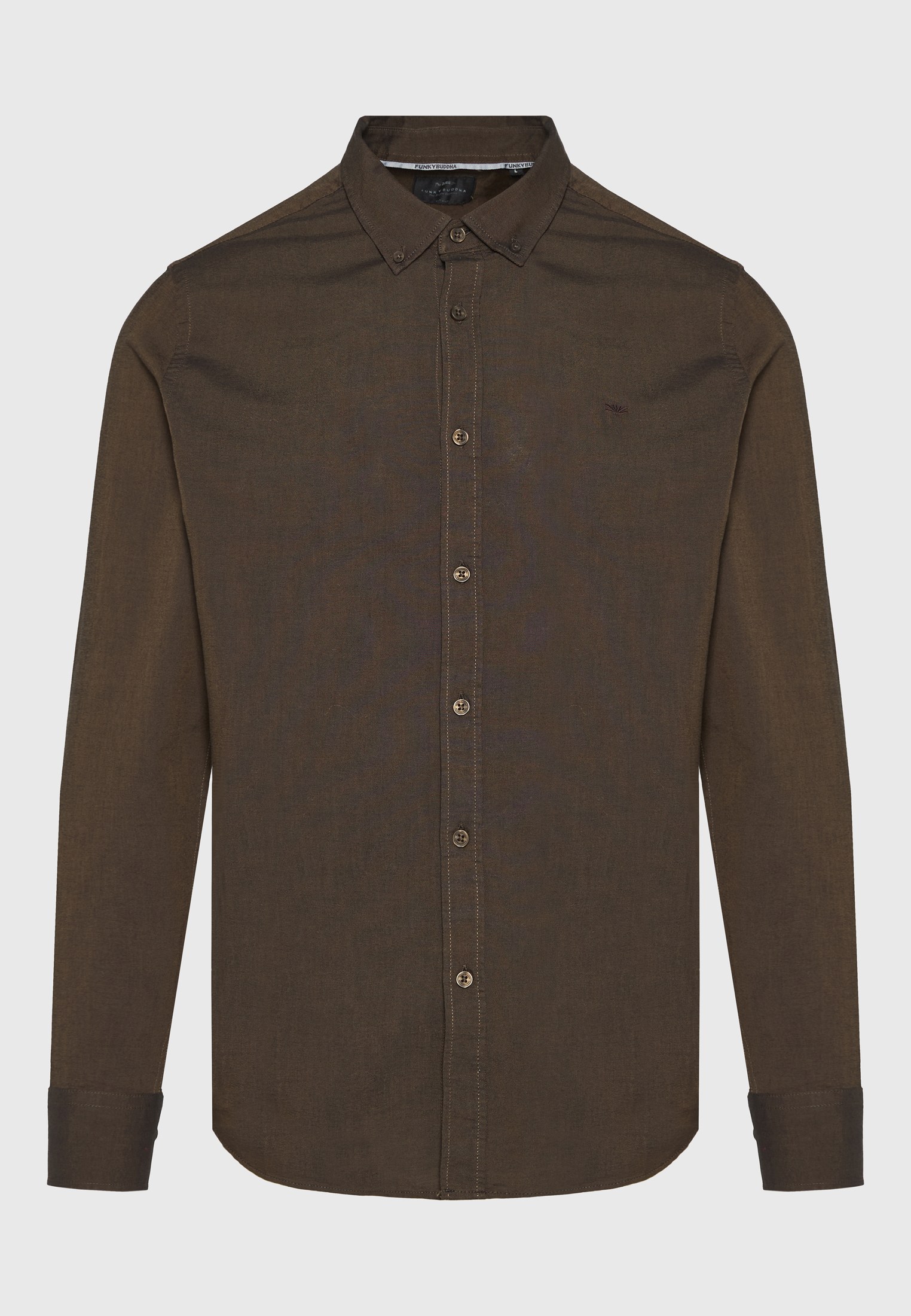 Funky Buddha Ανδρικό Βαμβακερό Πουκάμισο με Button-Down Γιακά Ρούχα Πουκάμισα Μονόχρωμα