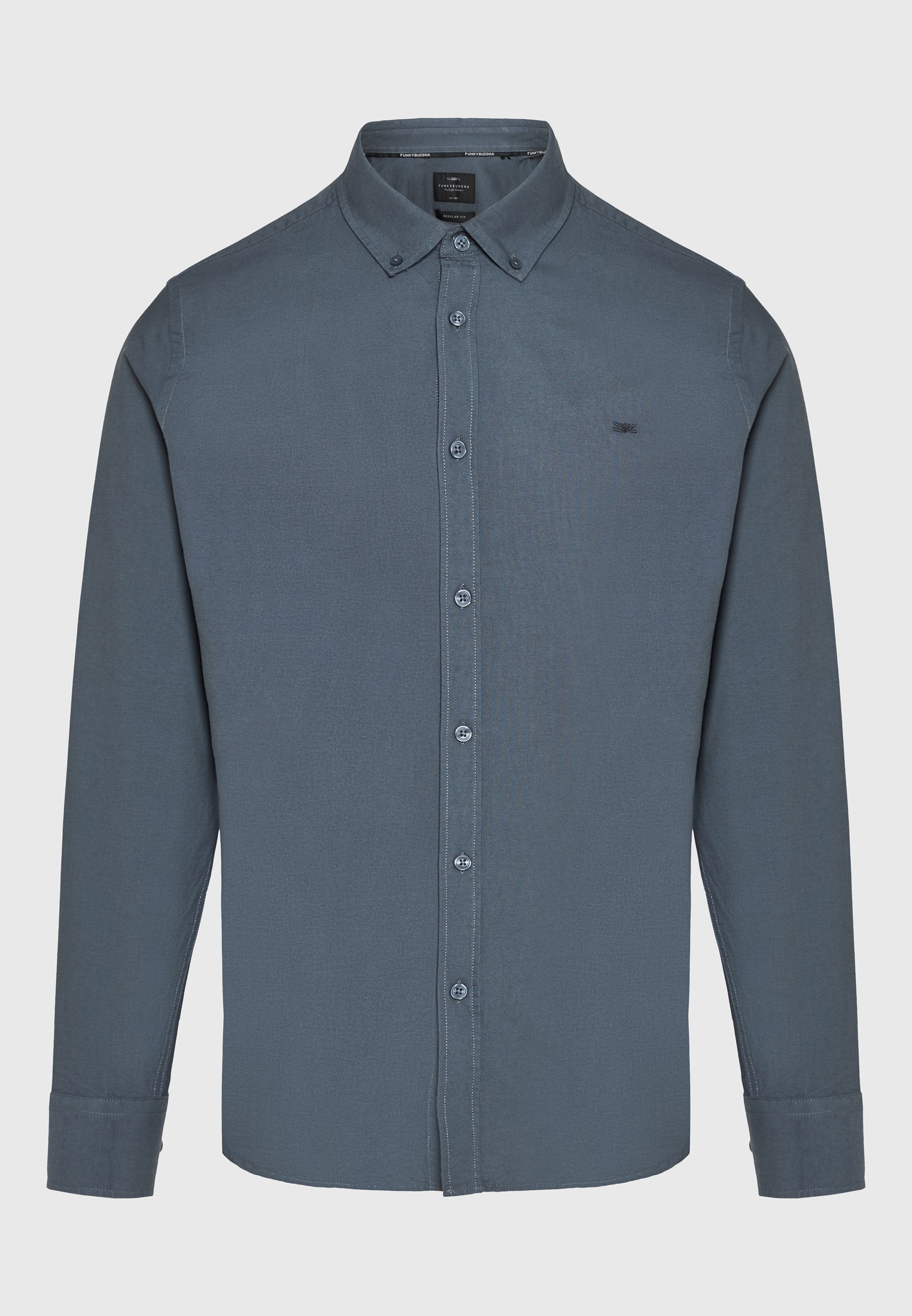 Funky Buddha Ανδρικό Basic Πουκάμισo από Βαμβάκι με Γιακά Button-Down Ρούχα Πουκάμισα Μονόχρωμα