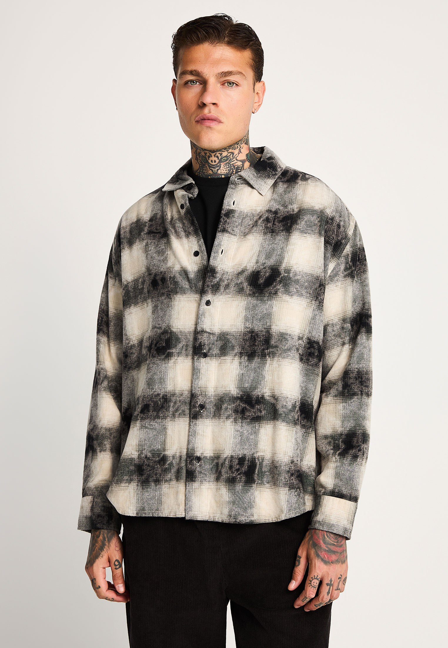 Ανδρικό βαμβακερό oversized πουκάμισο shadow plaid