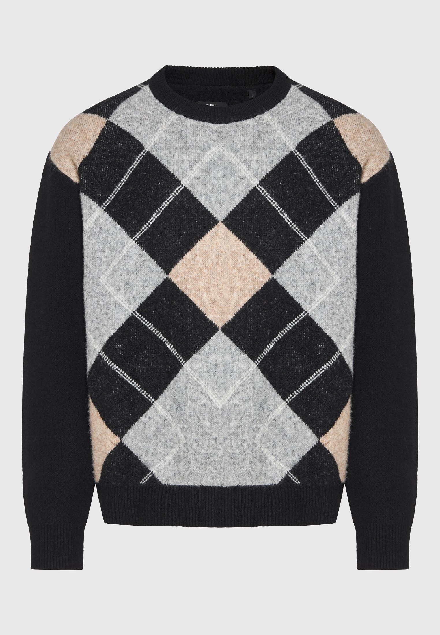 Oversized πουλόβερ argyle με μάλλινη πλέξη